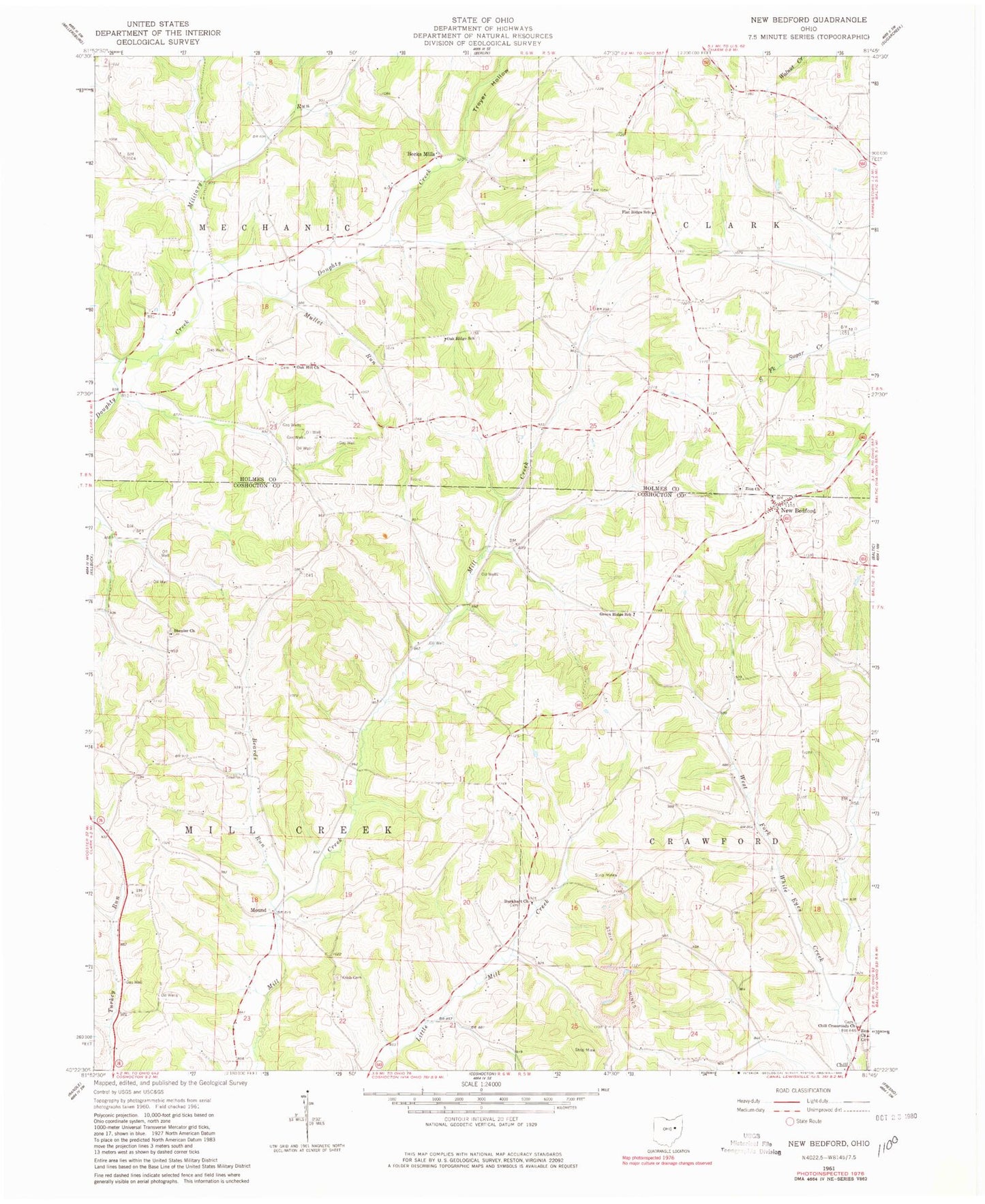 Classic USGS New Bedford Ohio 7.5'x7.5' Topo Map Image