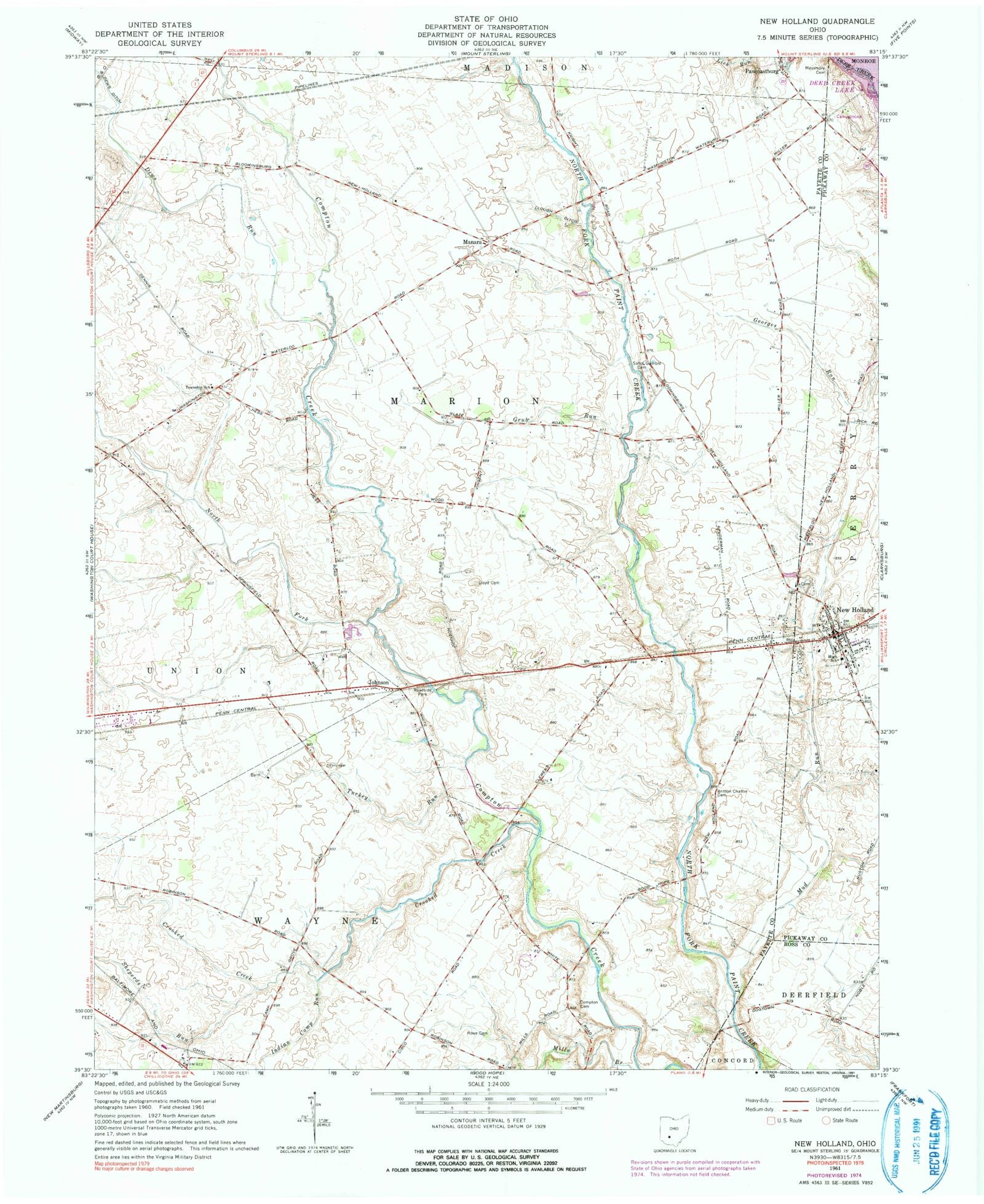 Classic USGS New Holland Ohio 7.5'x7.5' Topo Map MyTopo Map Store