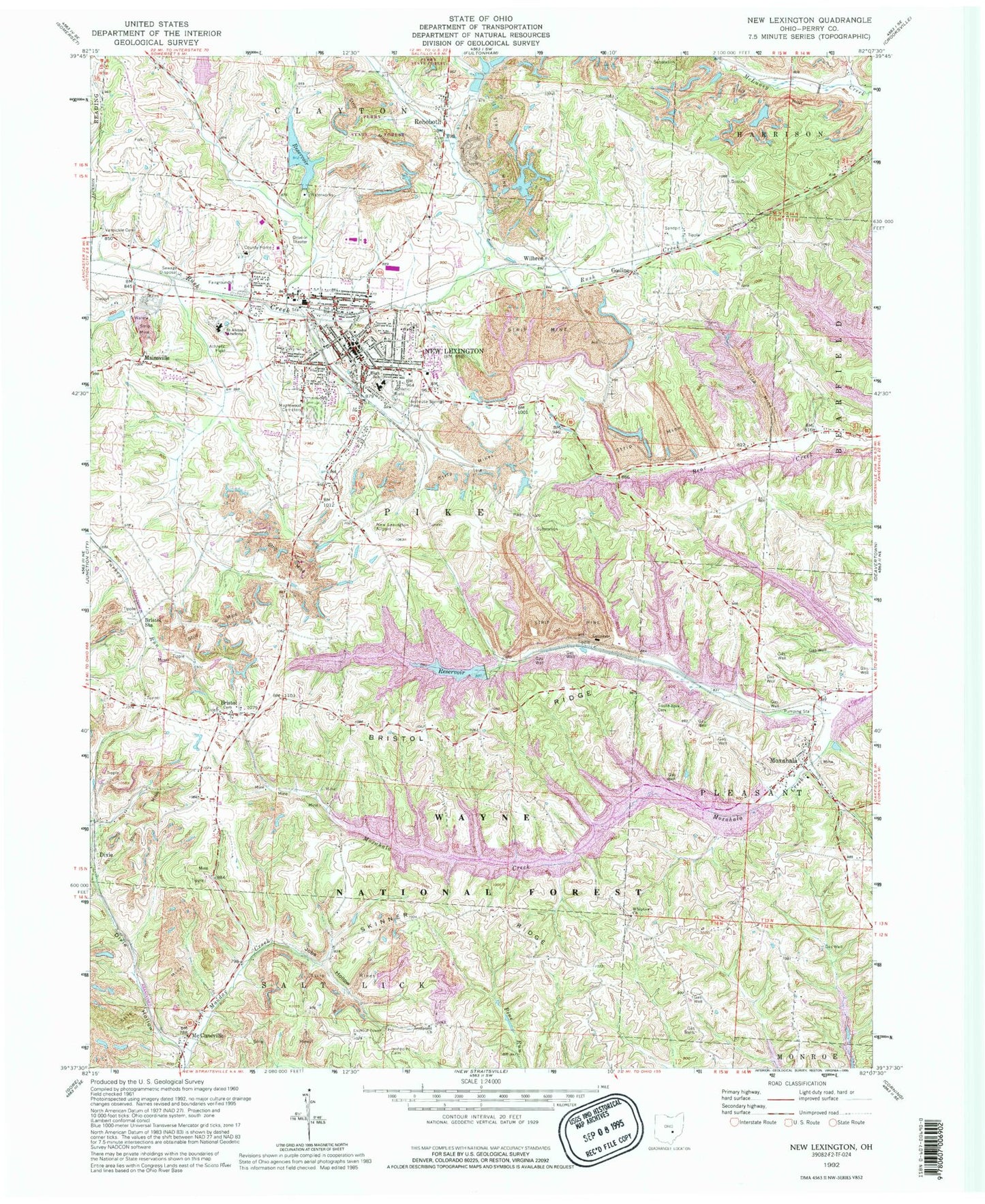 Classic USGS New Lexington Ohio 7.5'x7.5' Topo Map Image