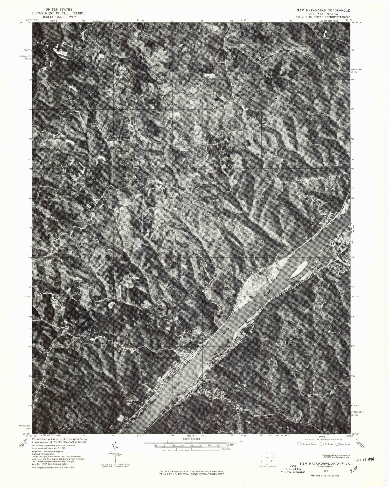 Classic USGS New Matamoras Ohio 7.5'x7.5' Topo Map Image