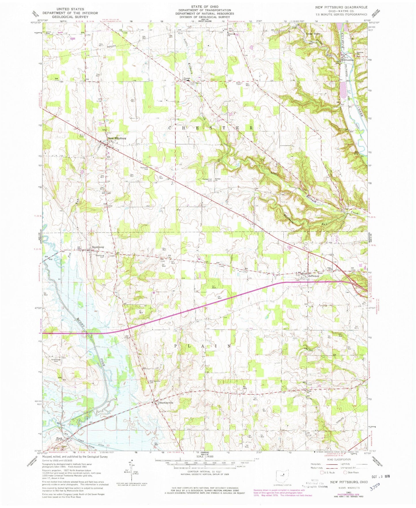 Classic USGS New Pittsburg Ohio 7.5'x7.5' Topo Map Image