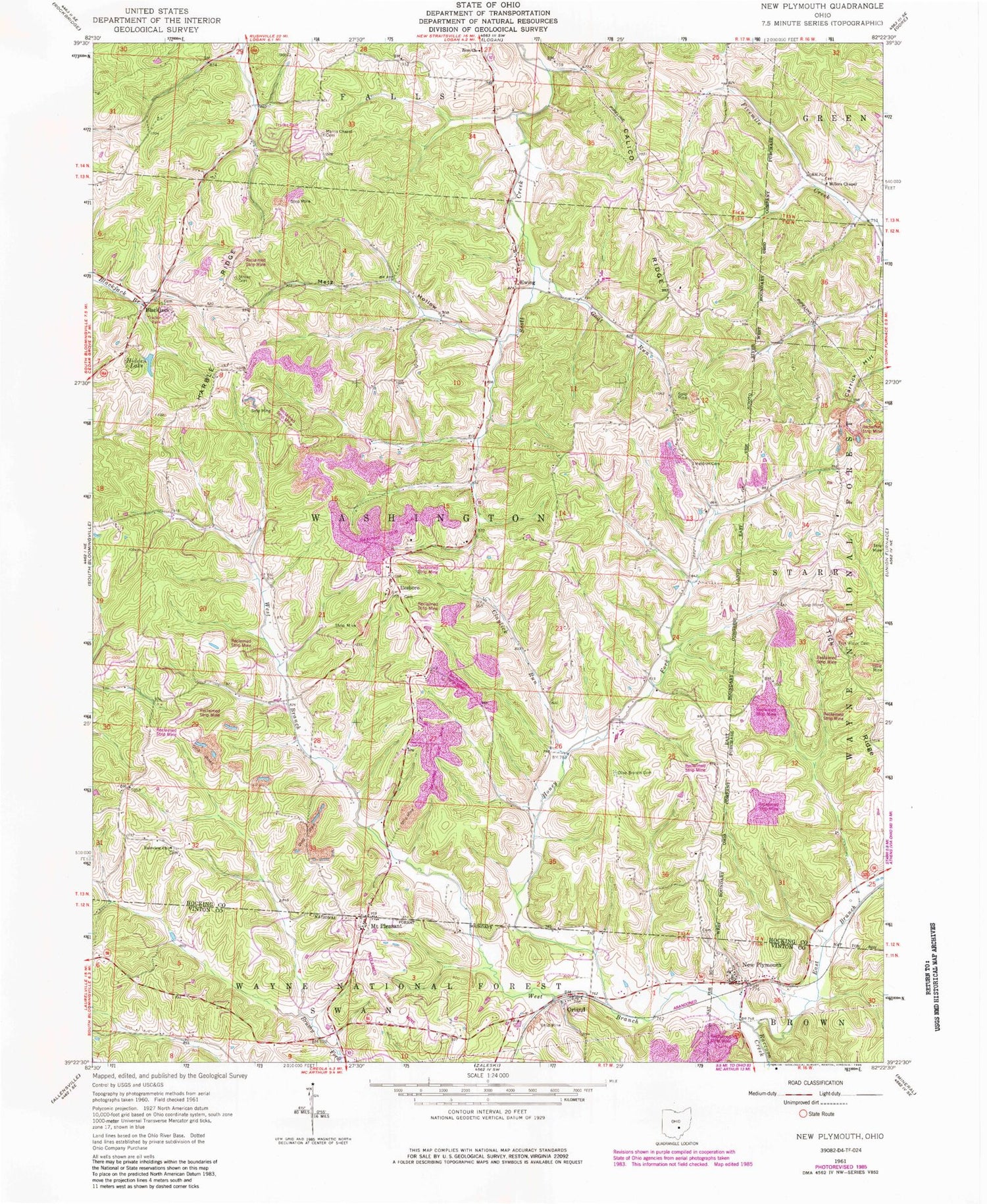 Classic USGS New Plymouth Ohio 7.5'x7.5' Topo Map Image