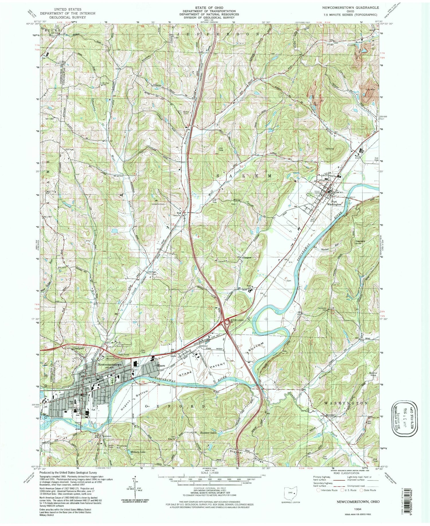 Classic USGS Newcomerstown Ohio 7.5'x7.5' Topo Map Image