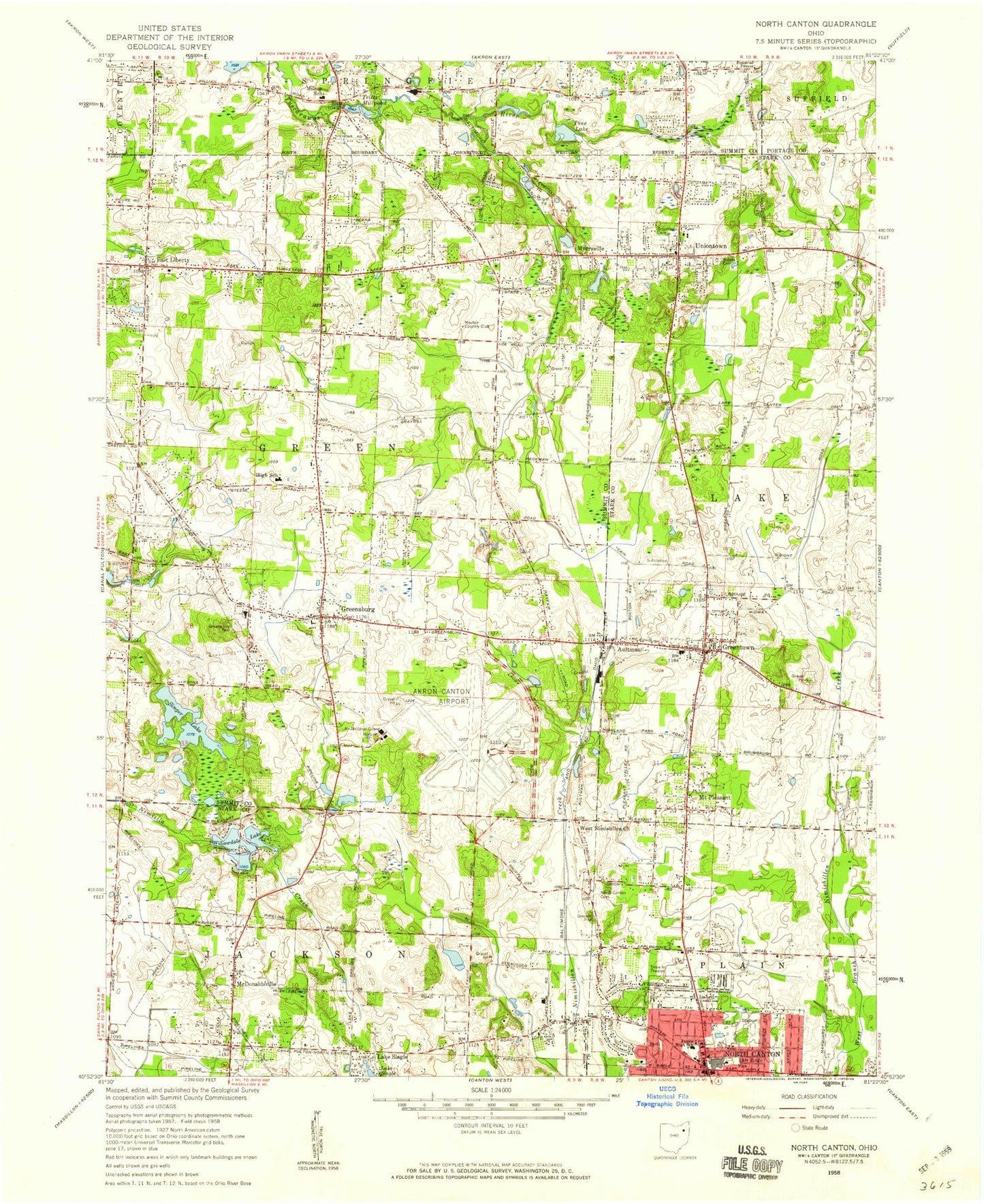 Classic USGS North Canton Ohio 7.5'x7.5' Topo Map Image