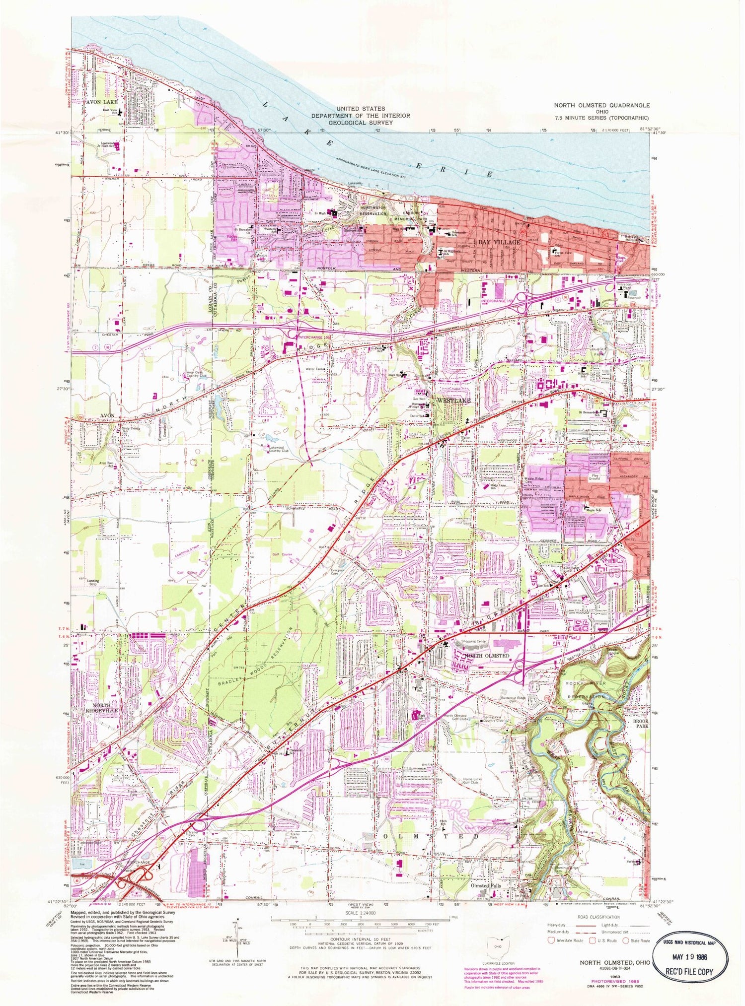 Classic USGS North Olmsted Ohio 7.5'x7.5' Topo Map Image