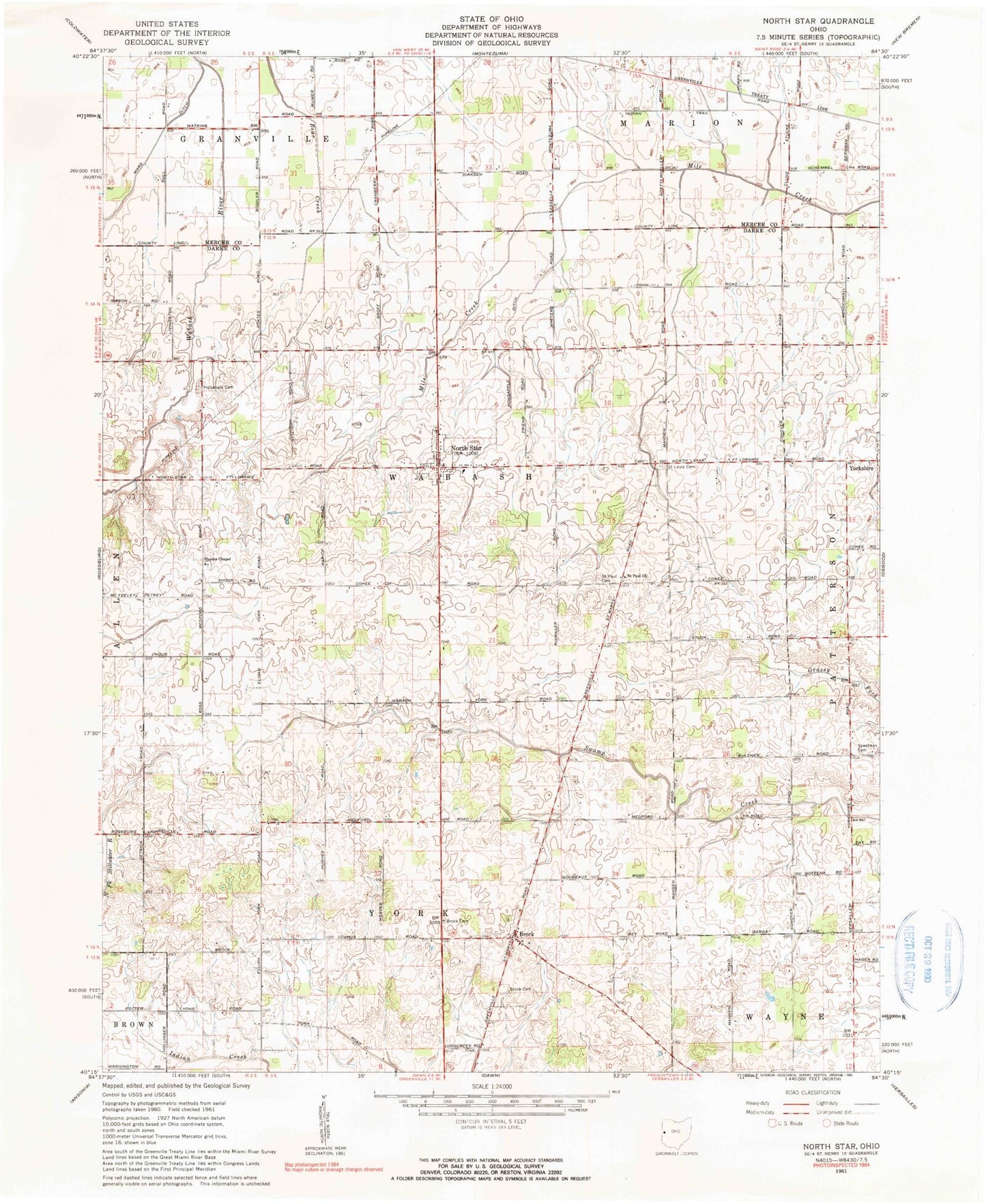Classic USGS North Star Ohio 7.5'x7.5' Topo Map Image