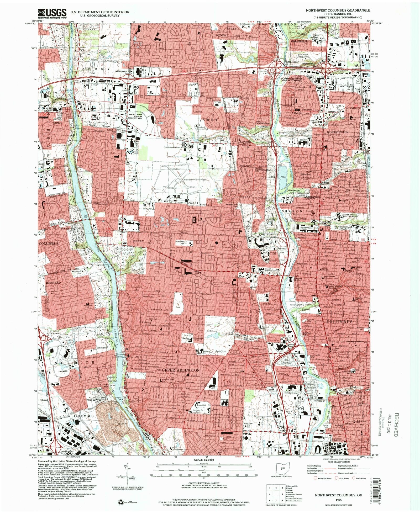 Classic USGS Northwest Columbus Ohio 7.5'x7.5' Topo Map – MyTopo