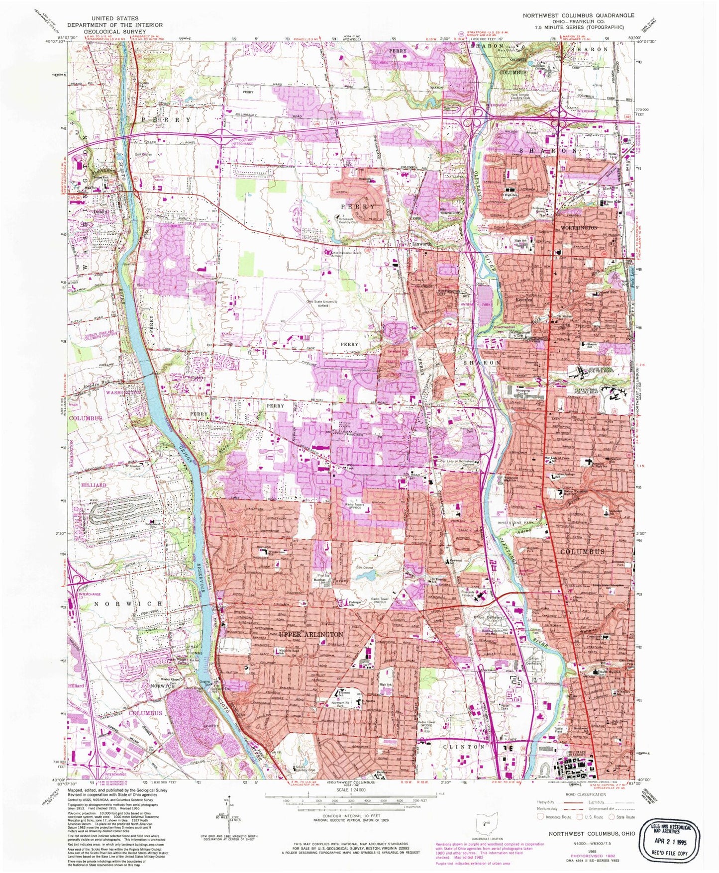 Classic USGS Northwest Columbus Ohio 7.5'x7.5' Topo Map Image