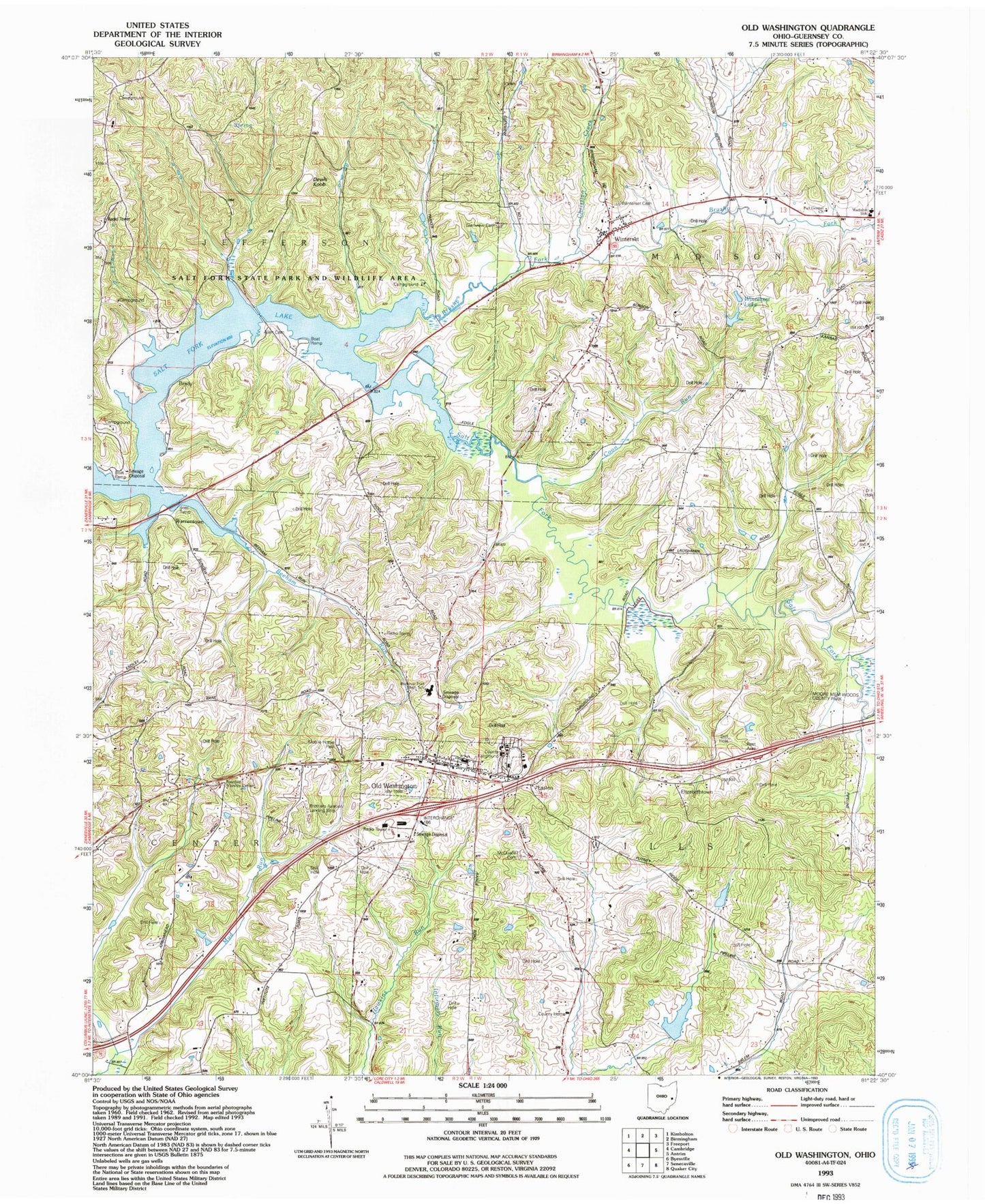 Classic USGS Old Washington Ohio 7.5'x7.5' Topo Map Image