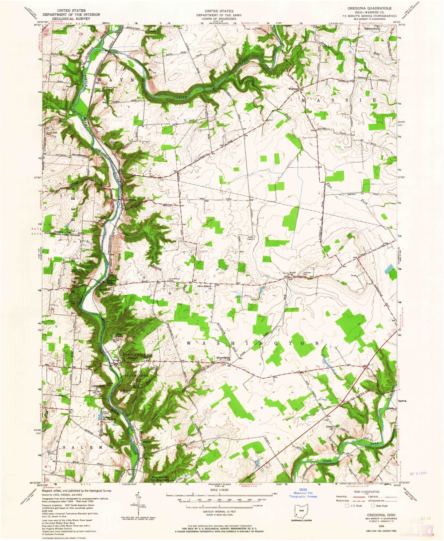 Classic USGS Oregonia Ohio 7.5'x7.5' Topo Map Image