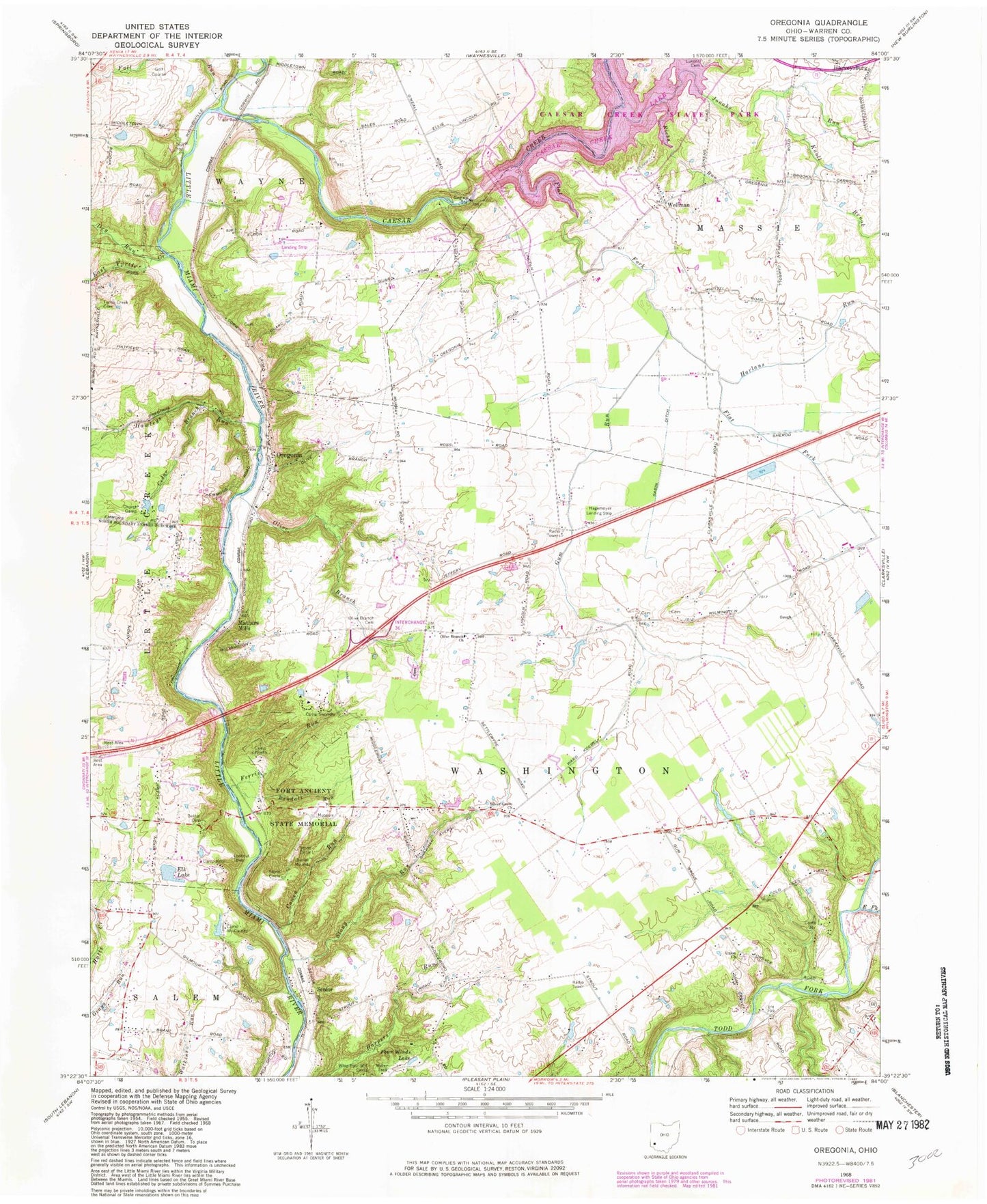 Classic USGS Oregonia Ohio 7.5'x7.5' Topo Map Image