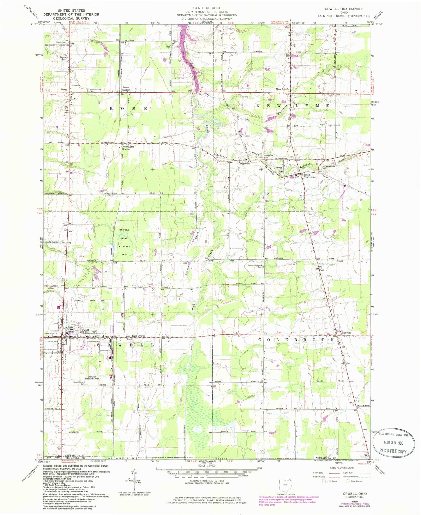 Classic USGS Orwell Ohio 7.5'x7.5' Topo Map Image