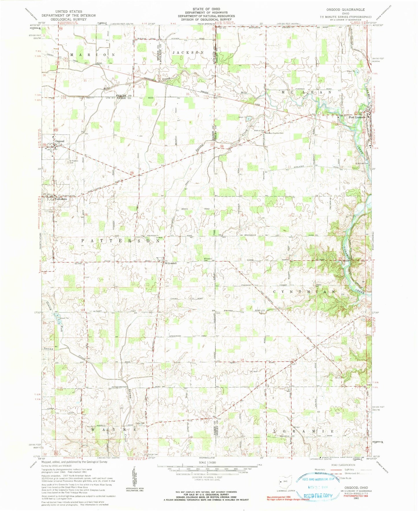 Classic USGS Osgood Ohio 7.5'x7.5' Topo Map Image