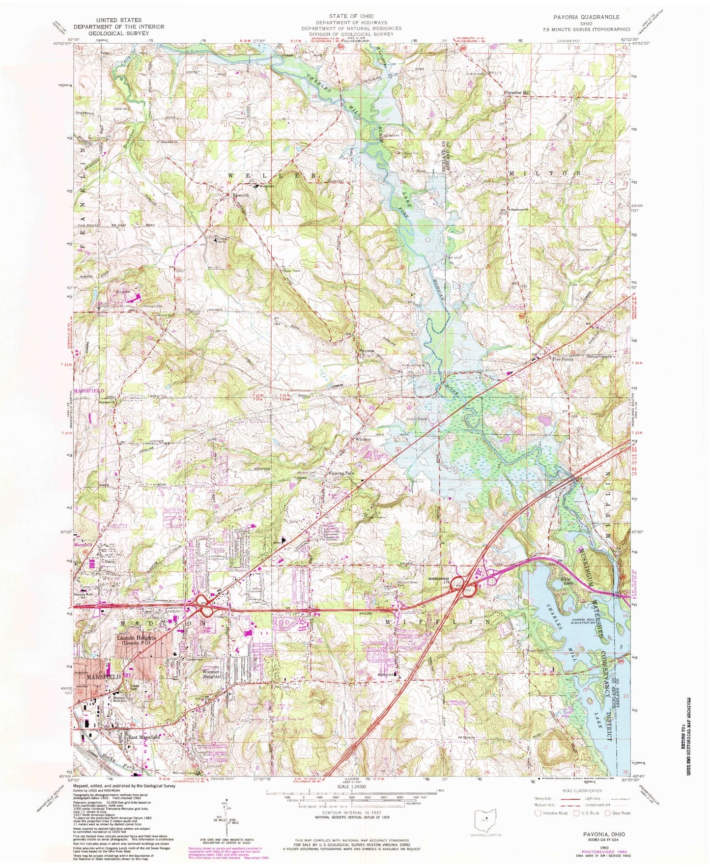 Classic USGS Pavonia Ohio 7.5'x7.5' Topo Map Image