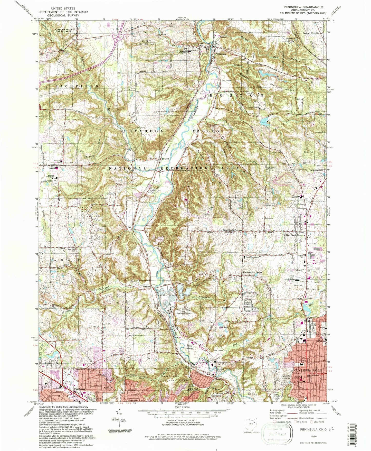 USGS Classic Peninsula Ohio 7.5'x7.5' Topo Map Image