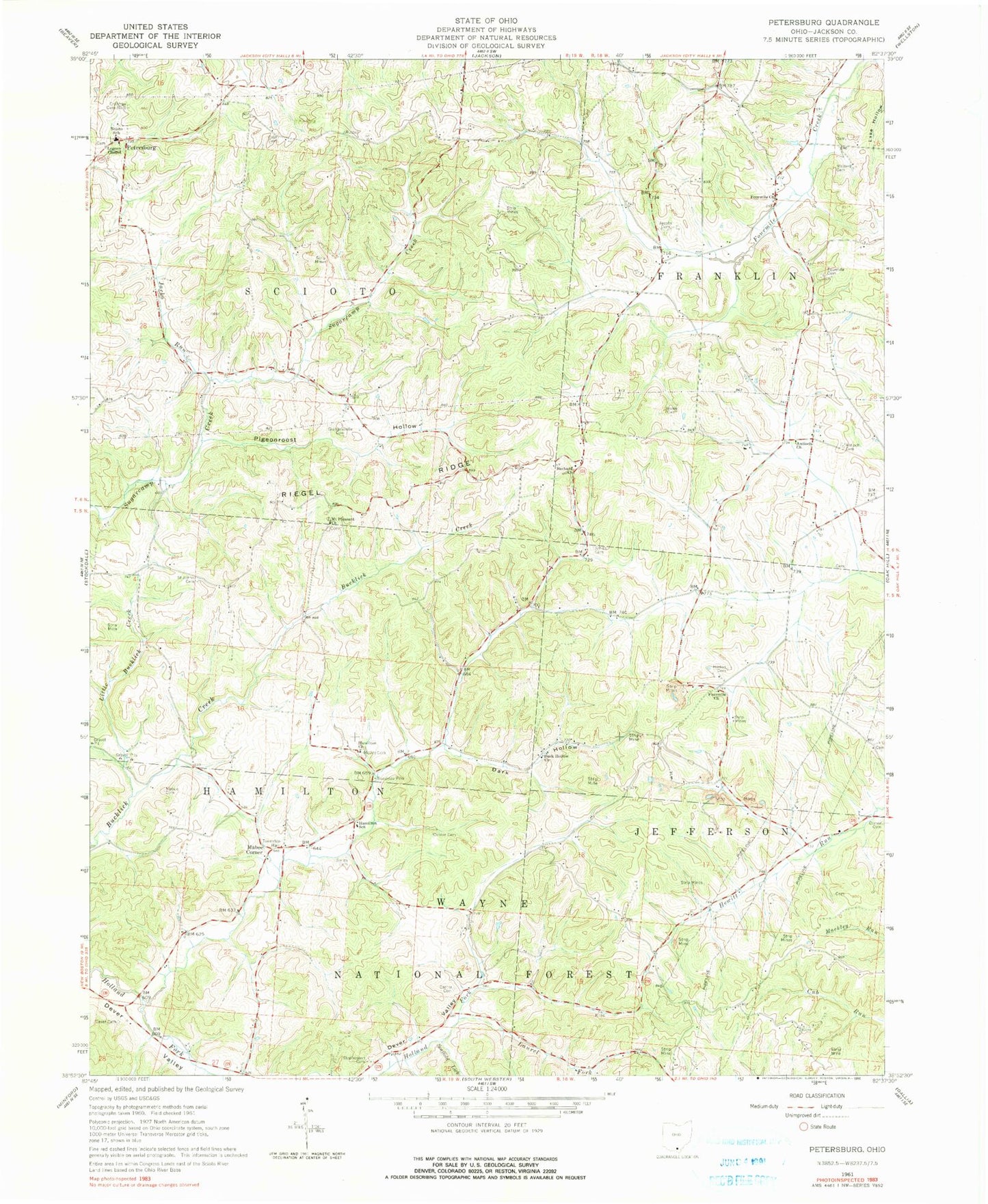 Classic USGS Petersburg Ohio 7.5'x7.5' Topo Map Image