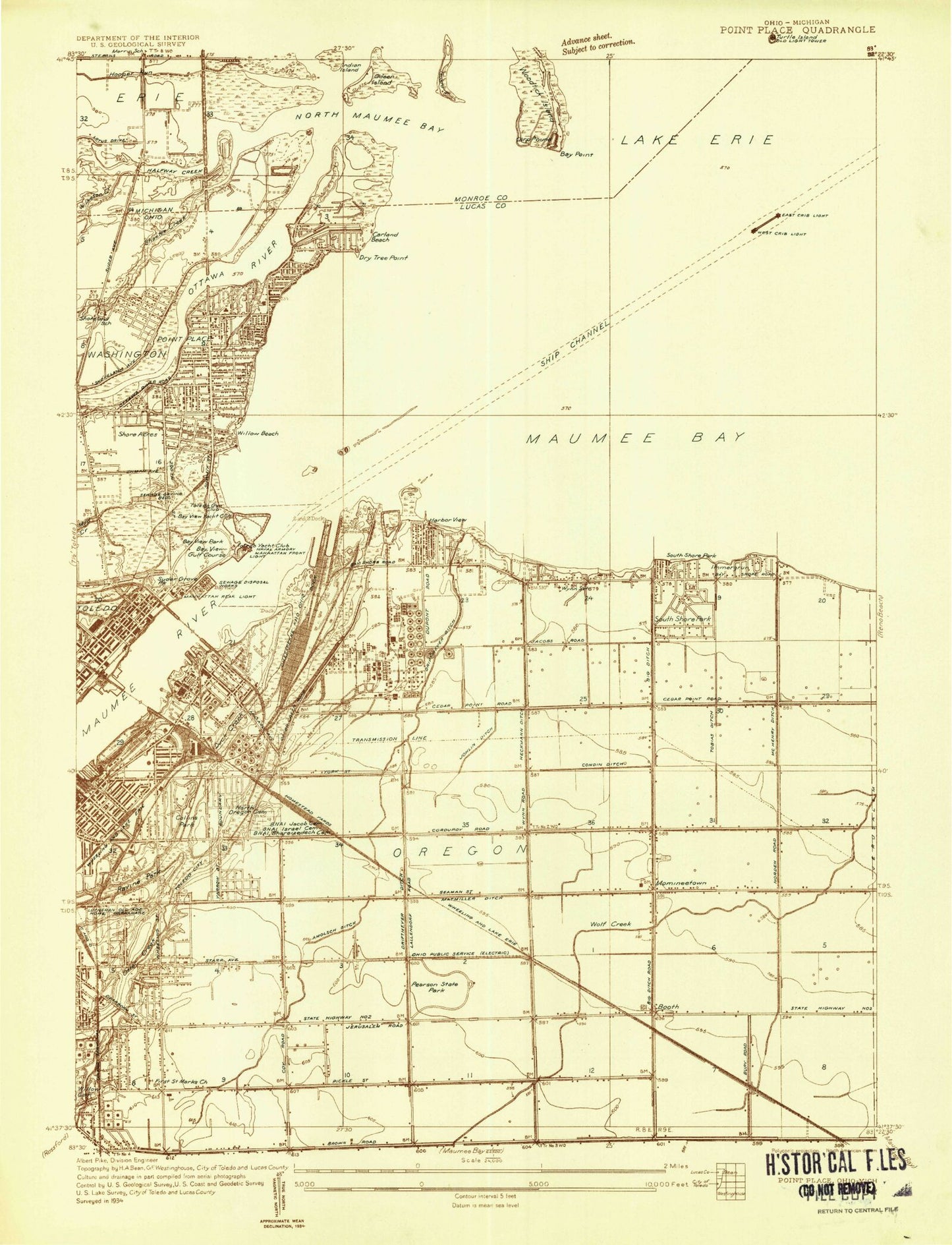 Classic USGS Oregon Ohio 7.5'x7.5' Topo Map Image