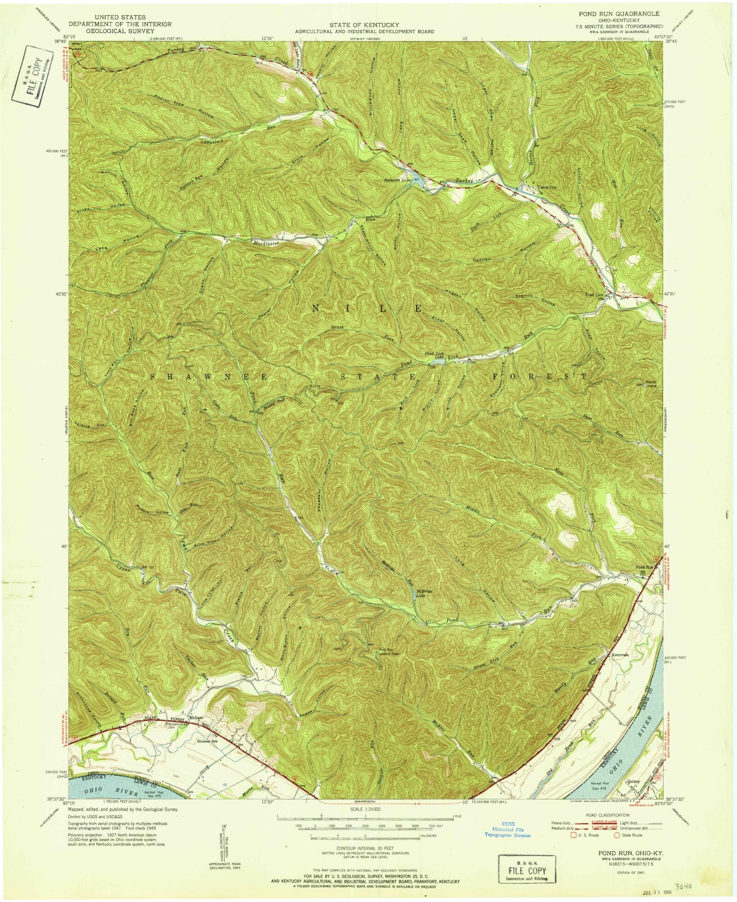 USGS Classic Pond Run Ohio 7.5'x7.5' Topo Map Image