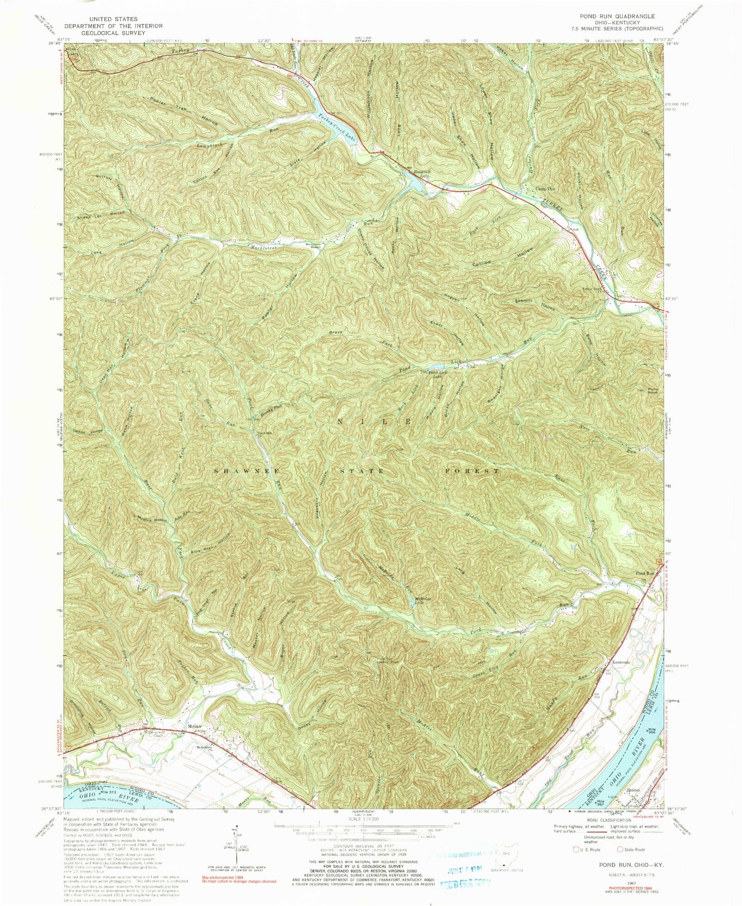 USGS Classic Pond Run Ohio 7.5'x7.5' Topo Map Image