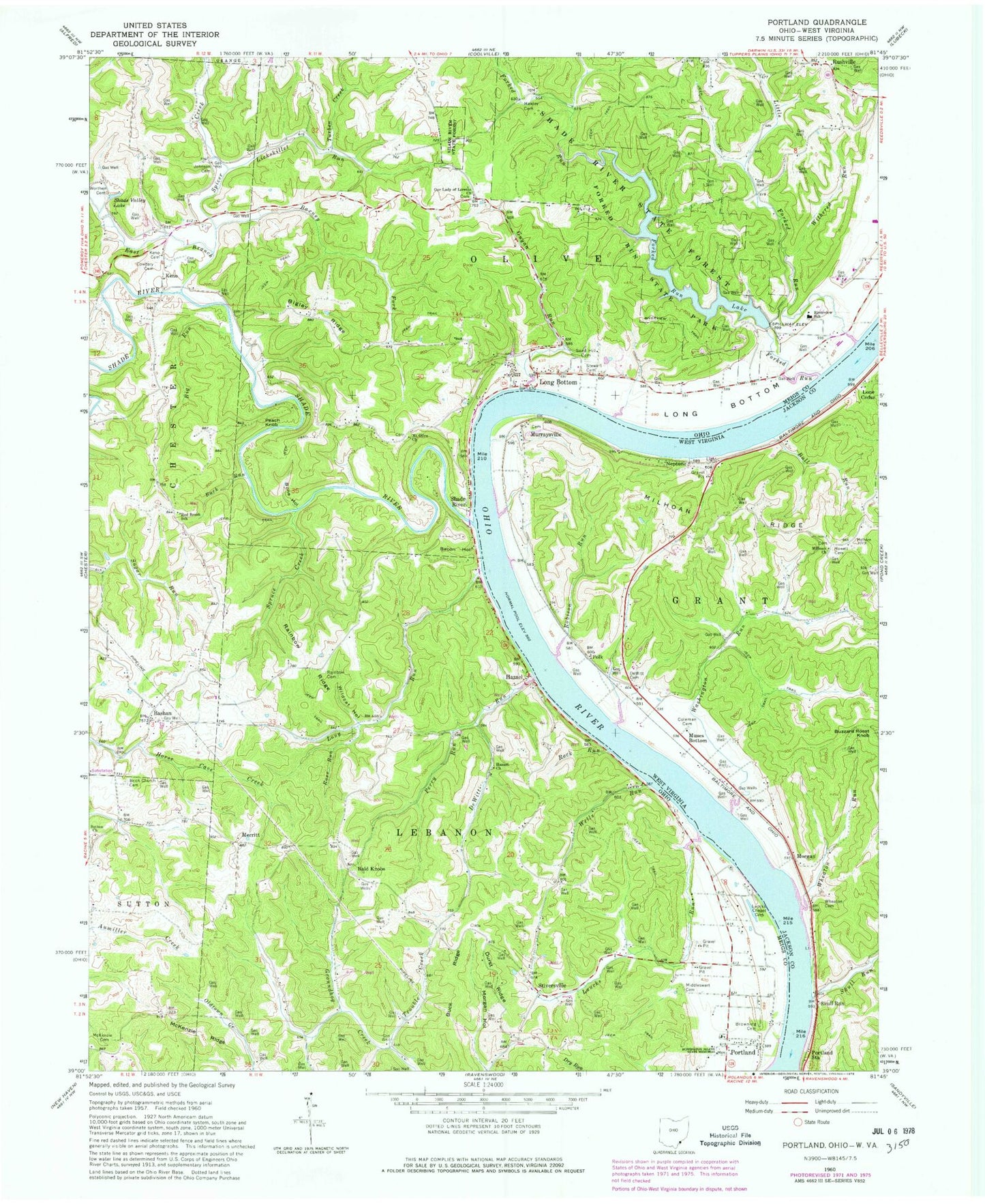 Classic USGS Portland Ohio 7.5'x7.5' Topo Map Image