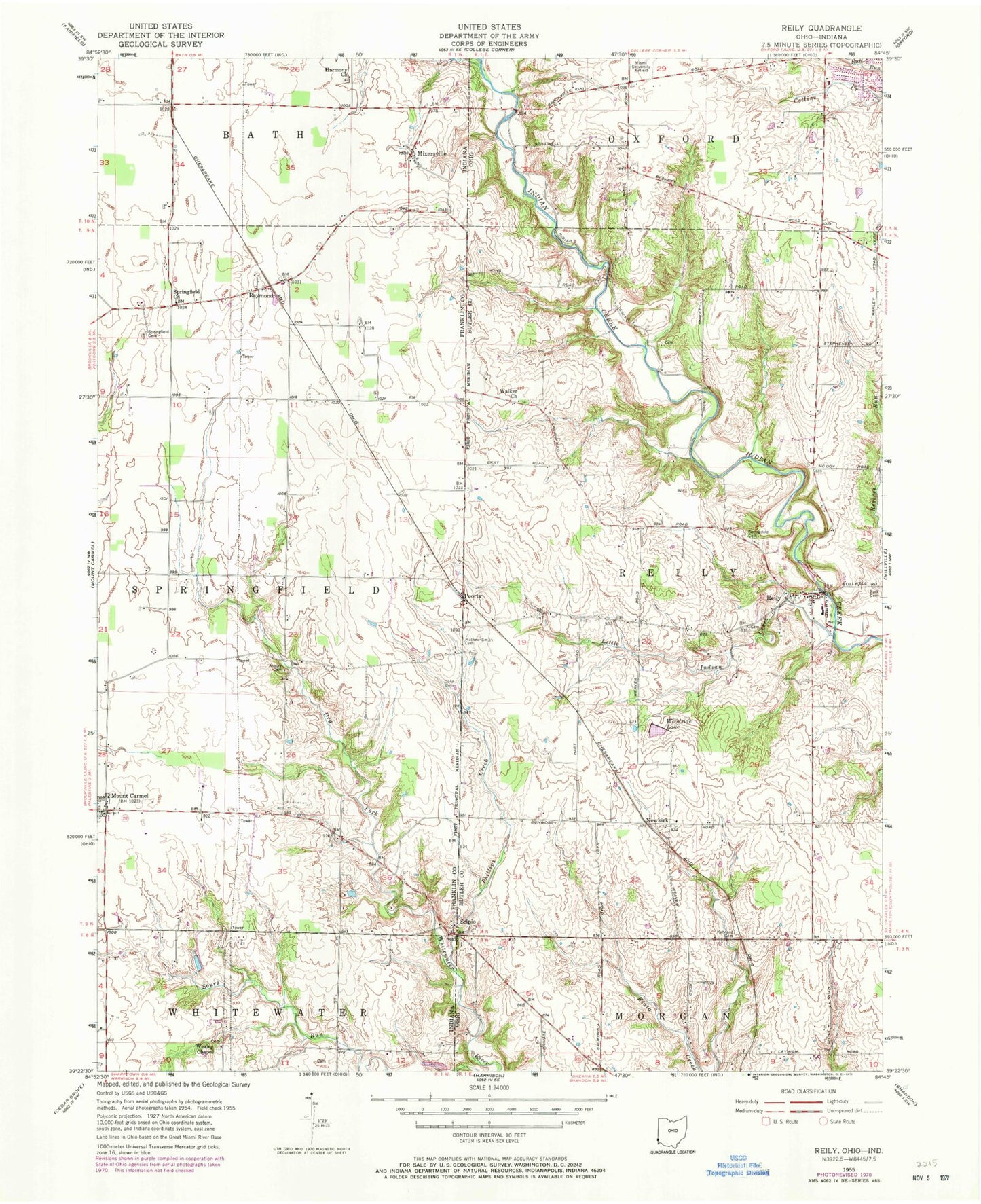 Classic USGS Reily Ohio 7.5'x7.5' Topo Map Image