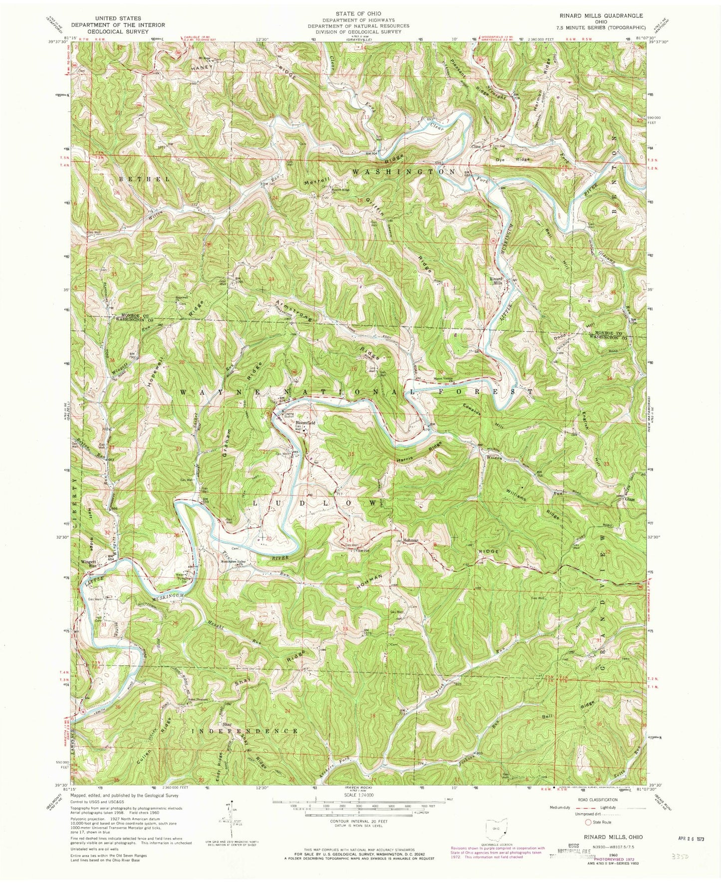 Classic USGS Rinard Mills Ohio 7.5'x7.5' Topo Map Image