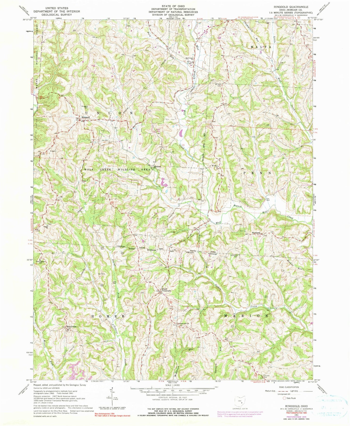 Classic USGS Ringgold Ohio 7.5'x7.5' Topo Map Image
