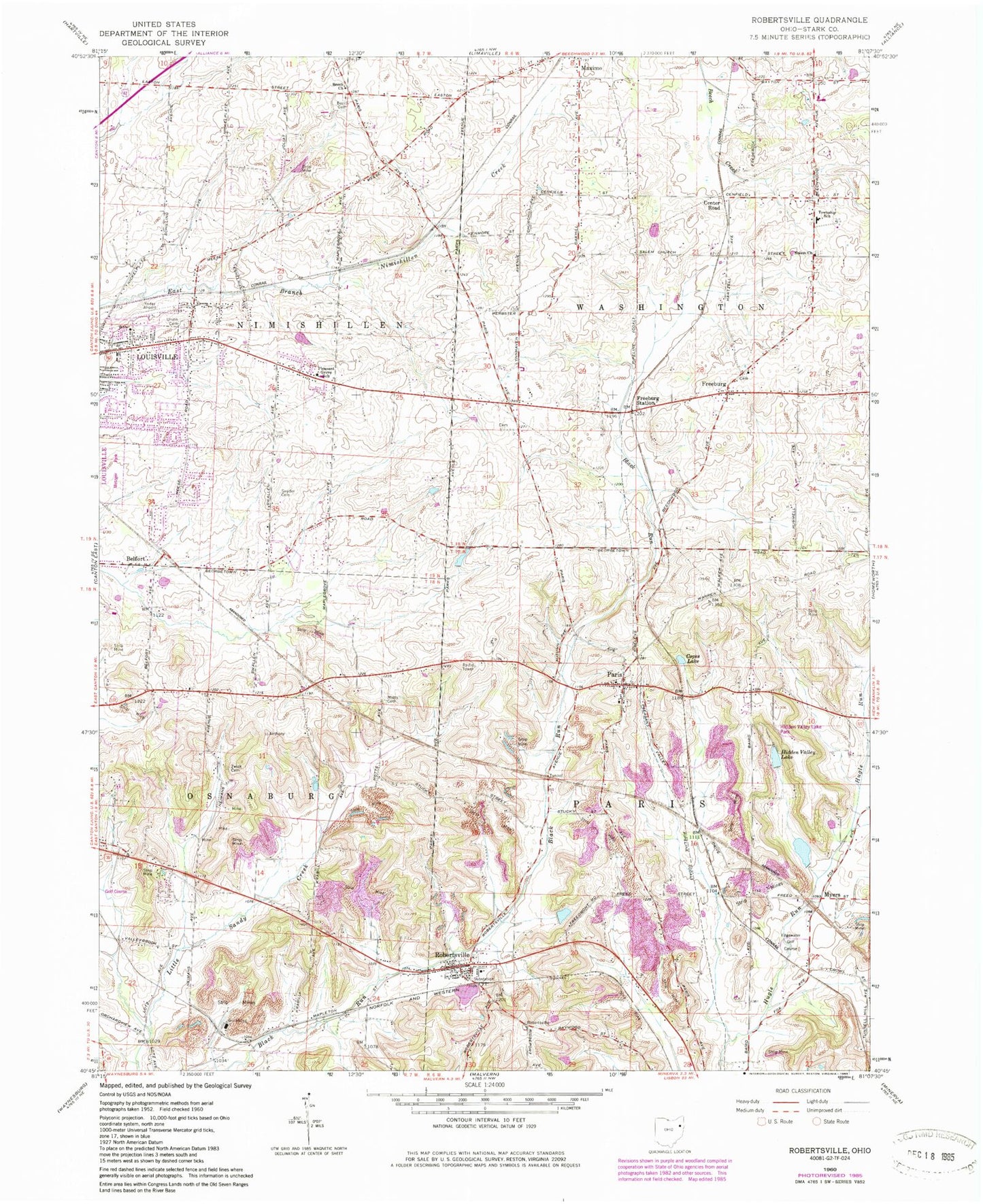 Classic USGS Robertsville Ohio 7.5'x7.5' Topo Map Image