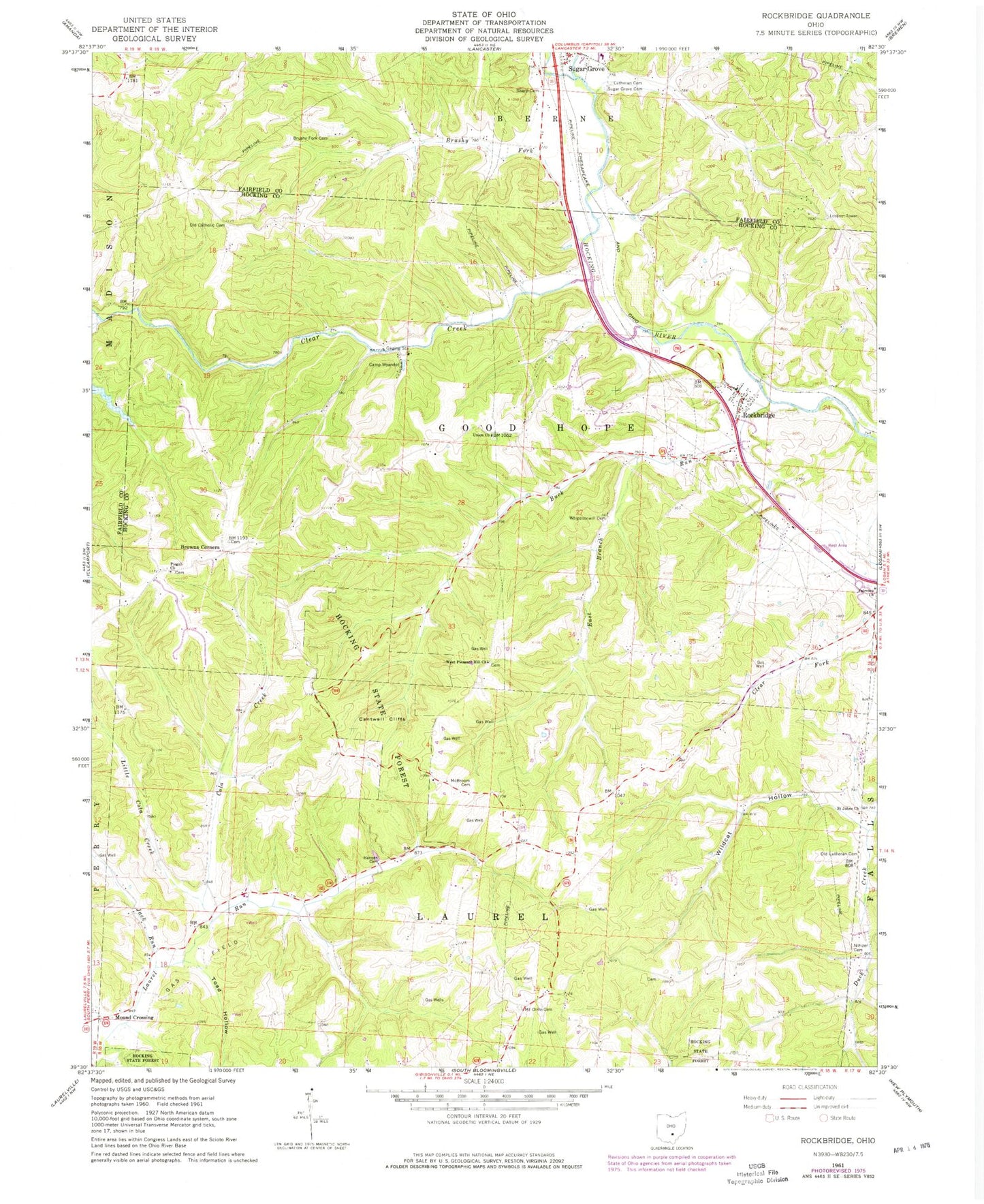 Classic USGS Rockbridge Ohio 7.5'x7.5' Topo Map Image