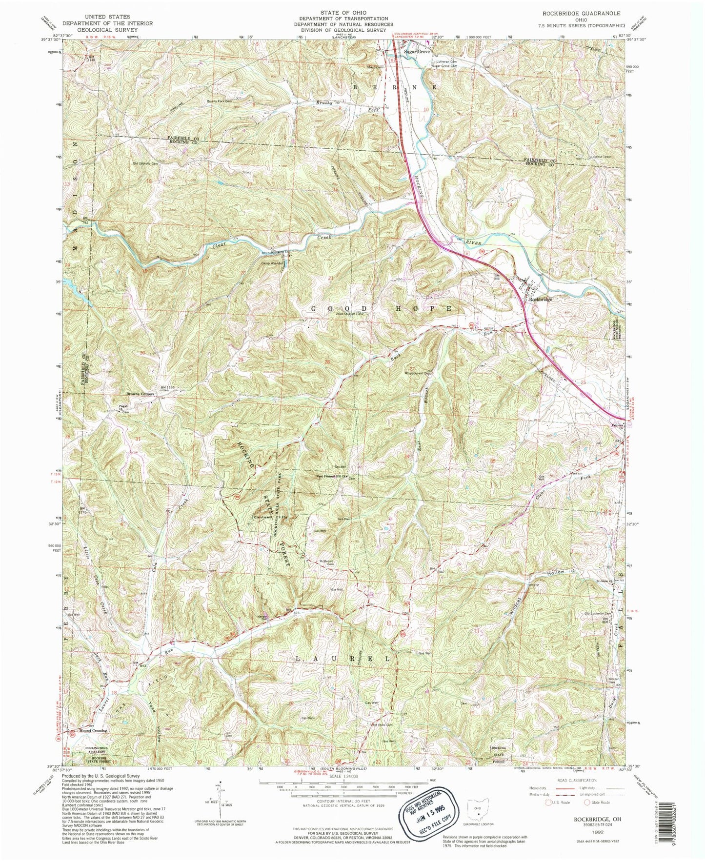 Classic USGS Rockbridge Ohio 7.5'x7.5' Topo Map Image