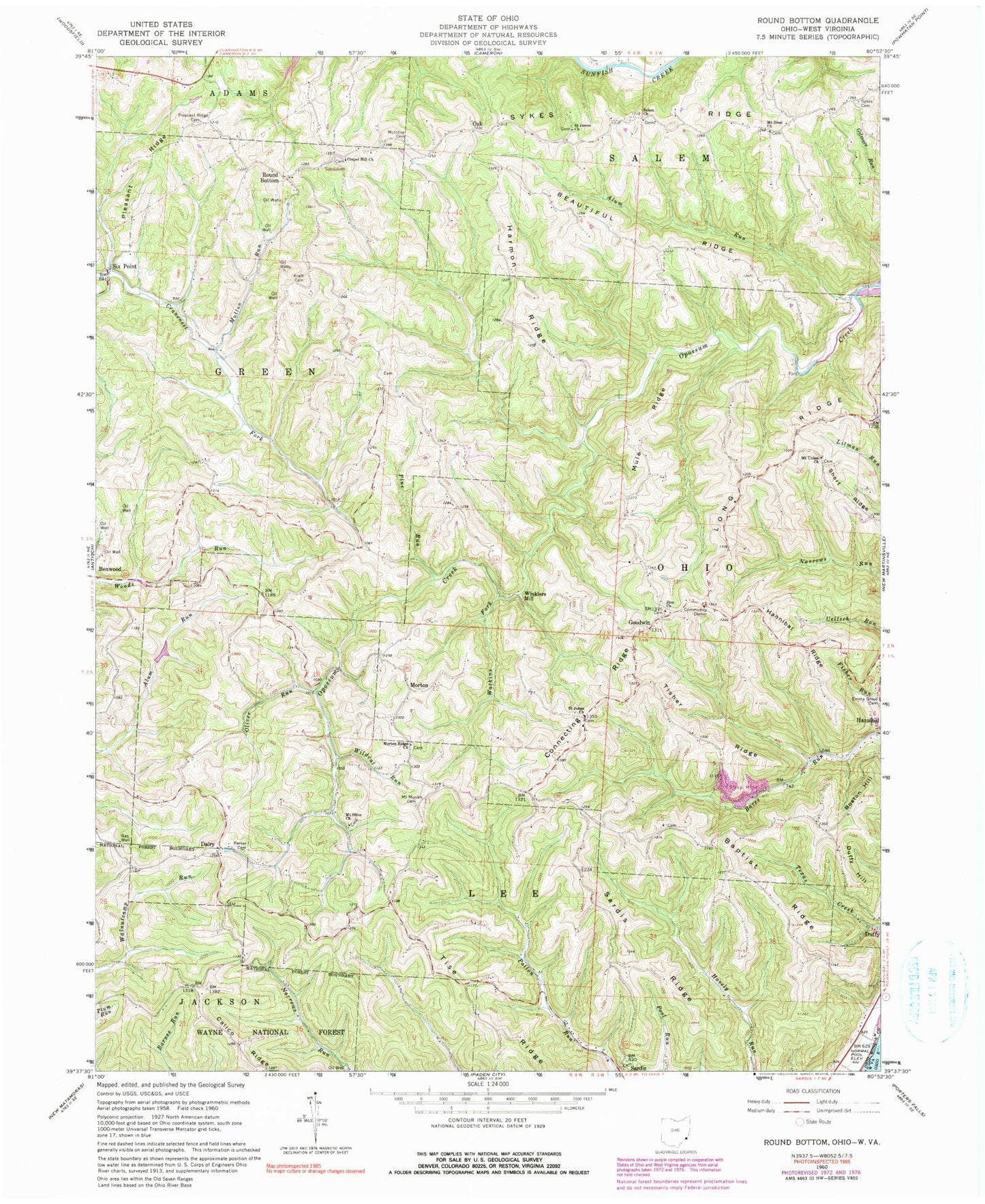 Classic USGS Round Bottom Ohio 7.5'x7.5' Topo Map Image