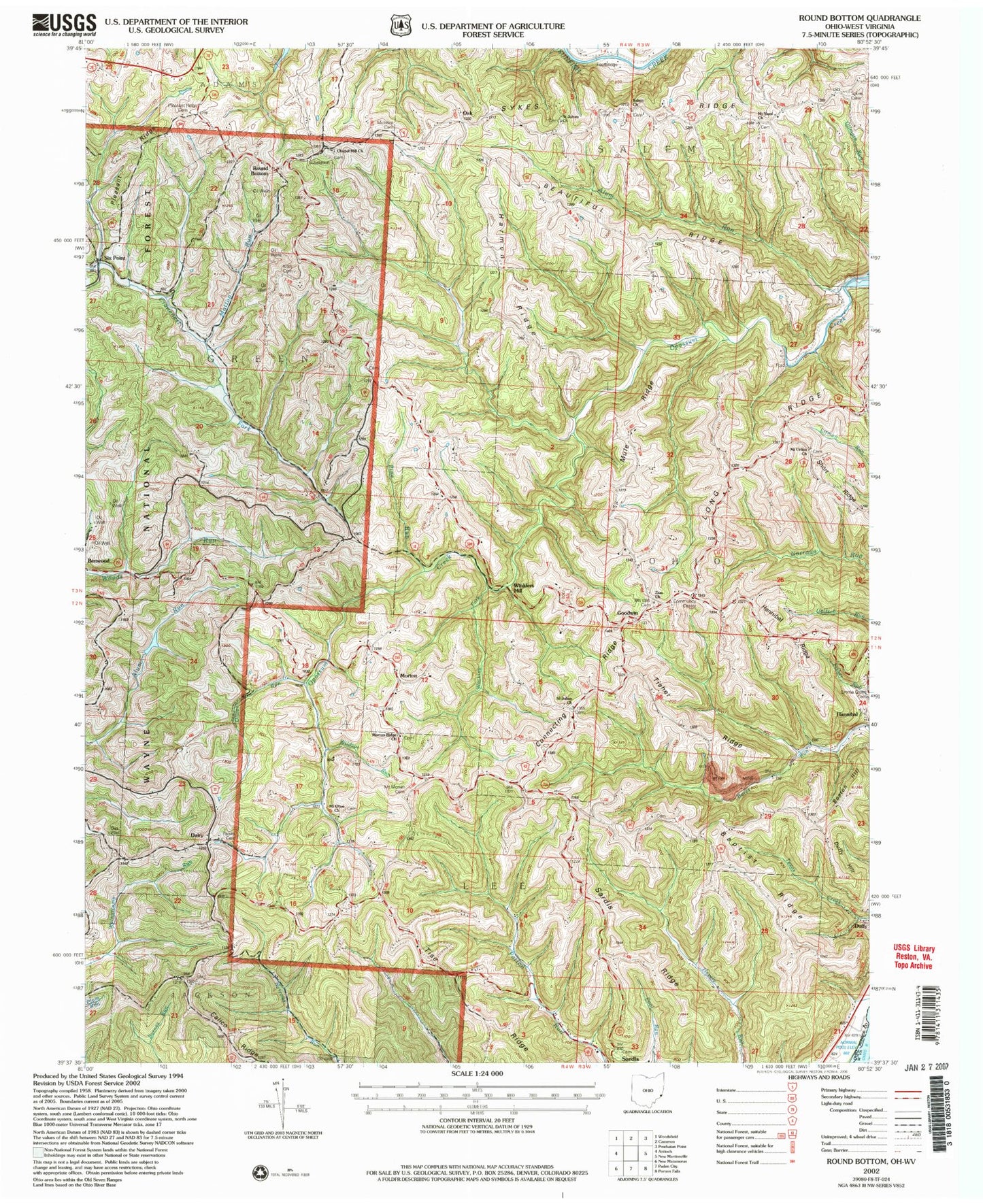 Classic USGS Round Bottom Ohio 7.5'x7.5' Topo Map Image