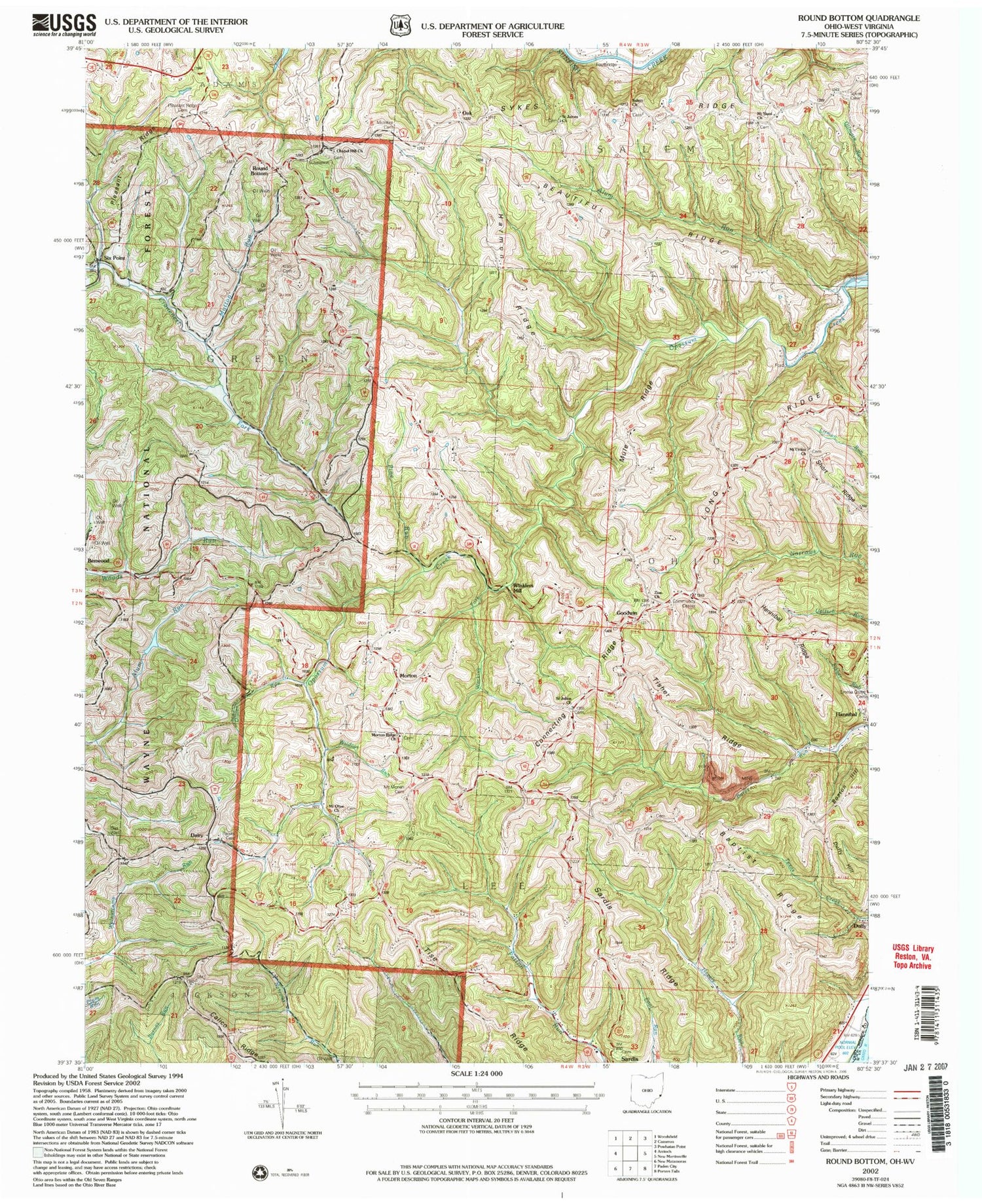 Classic USGS Round Bottom Ohio 7.5'x7.5' Topo Map Image