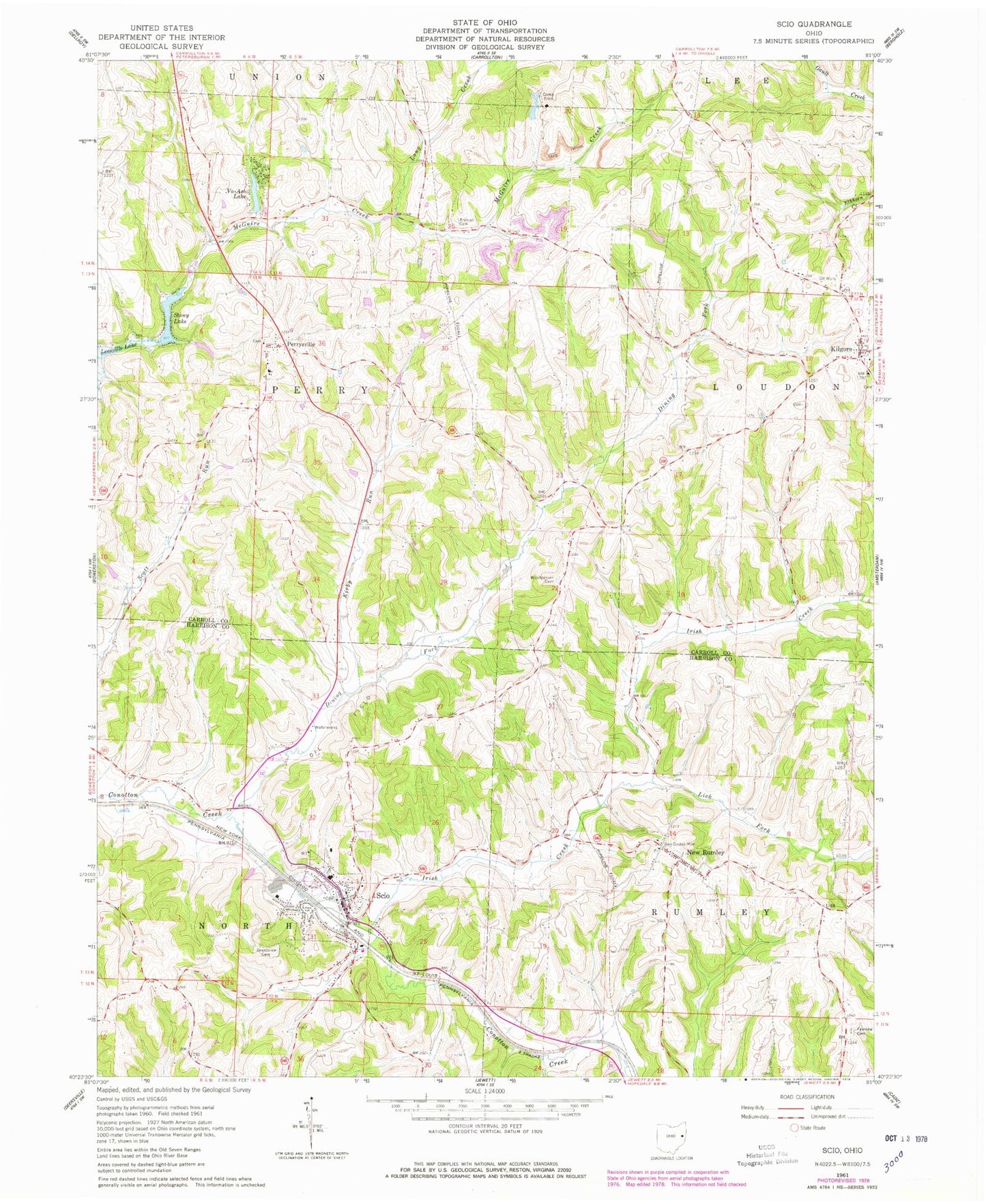 Classic USGS Scio Ohio 7.5'x7.5' Topo Map Image