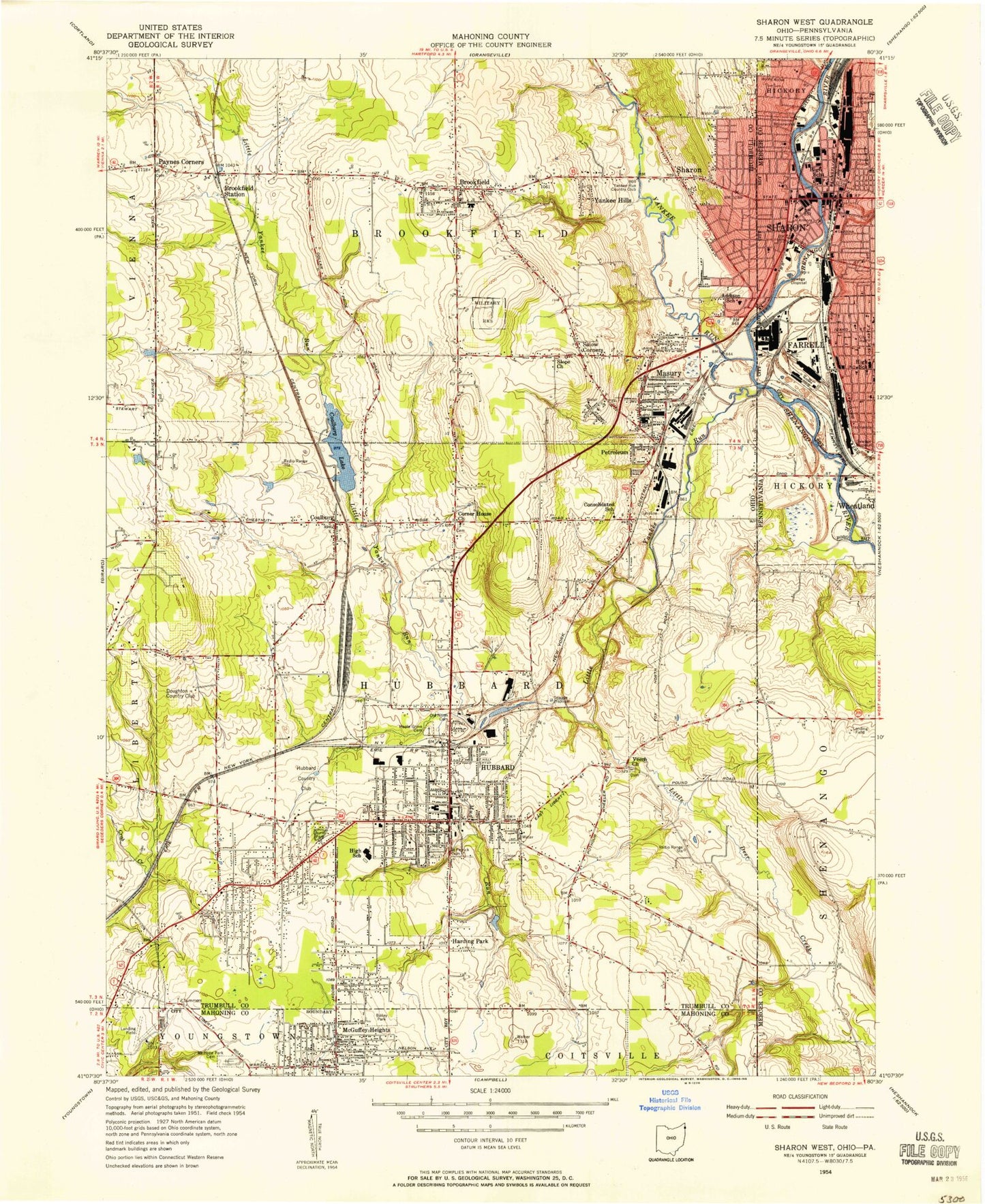 Classic USGS Sharon West Pennsylvania 7.5'x7.5' Topo Map Image
