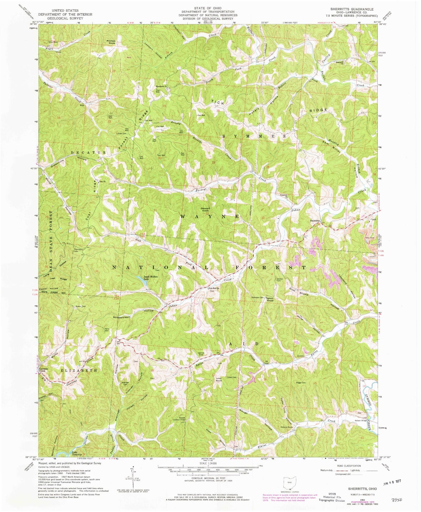Classic USGS Sherritts Ohio 7.5'x7.5' Topo Map Image