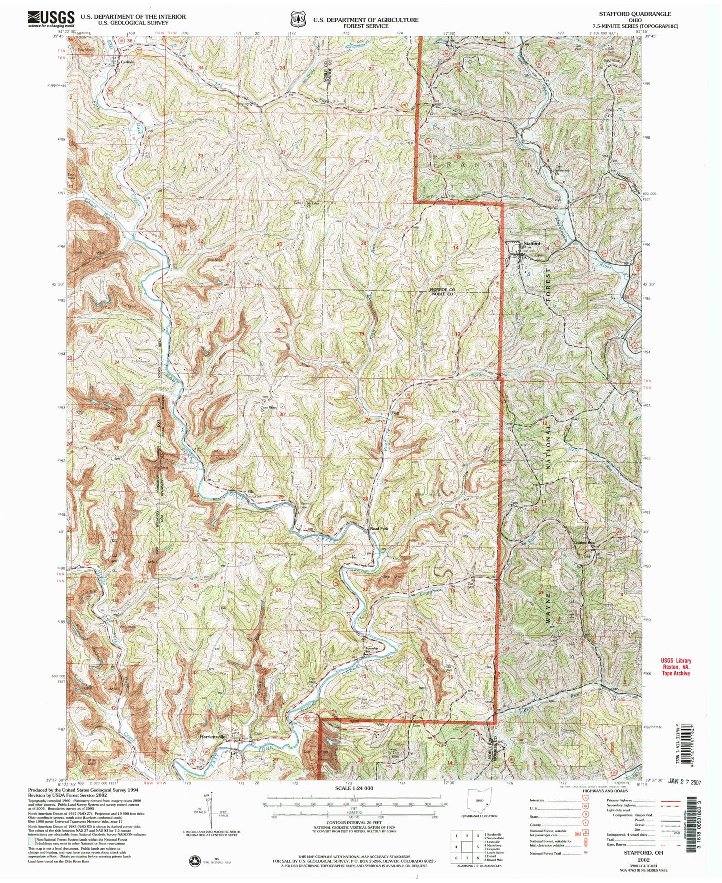 Classic USGS Stafford Ohio 7.5'x7.5' Topo Map Image