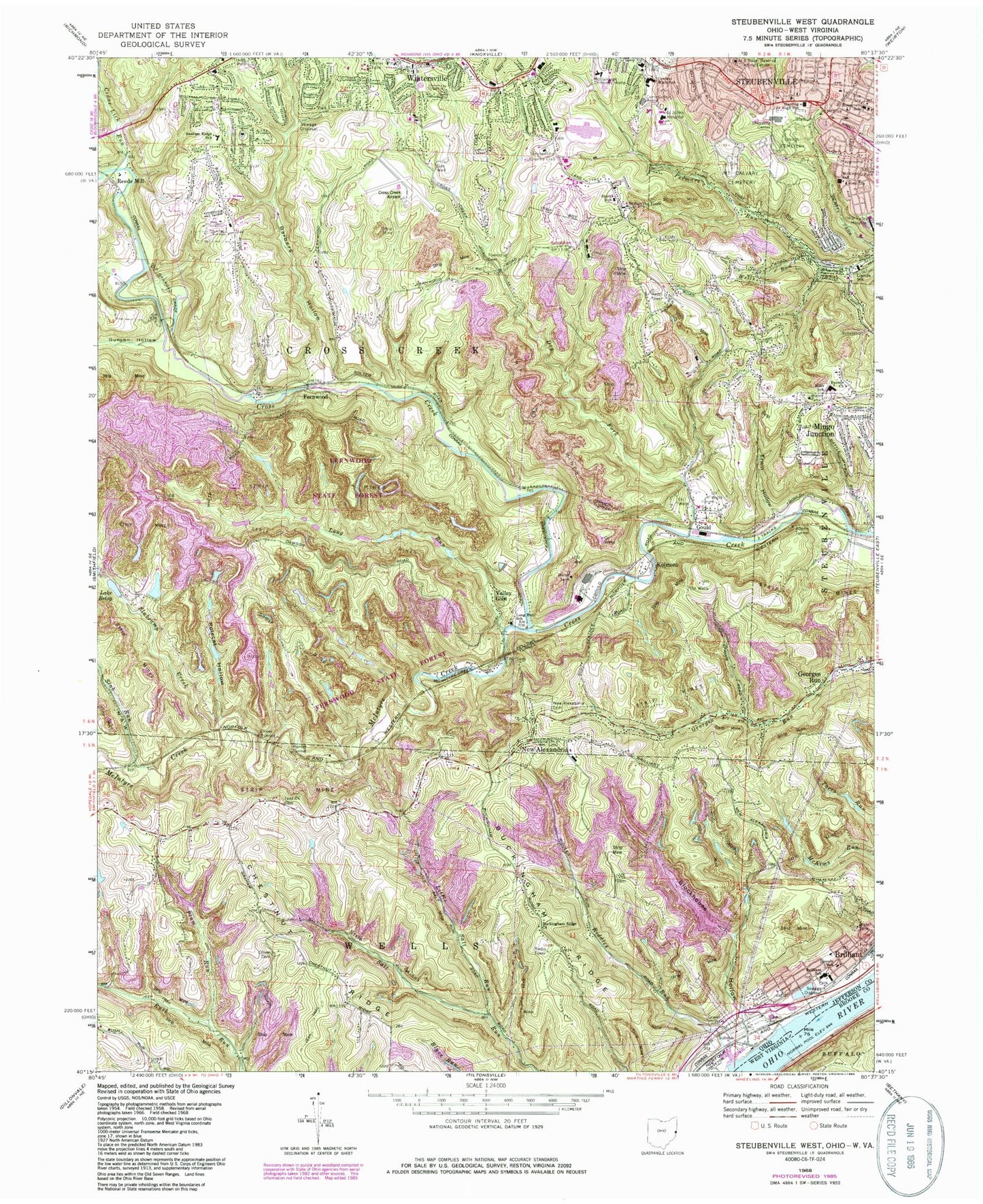 Classic USGS Steubenville West Ohio 7.5'x7.5' Topo Map Image