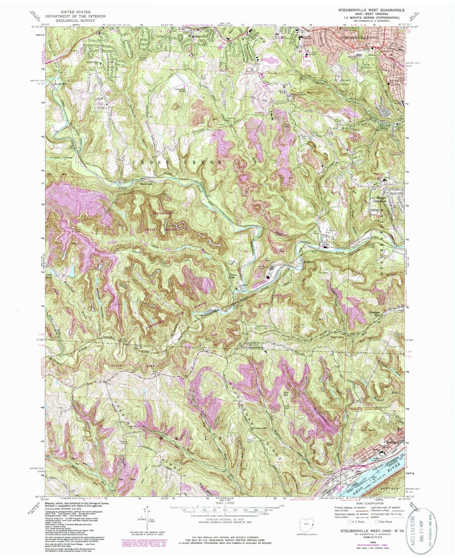 Classic USGS Steubenville West Ohio 7.5'x7.5' Topo Map Image