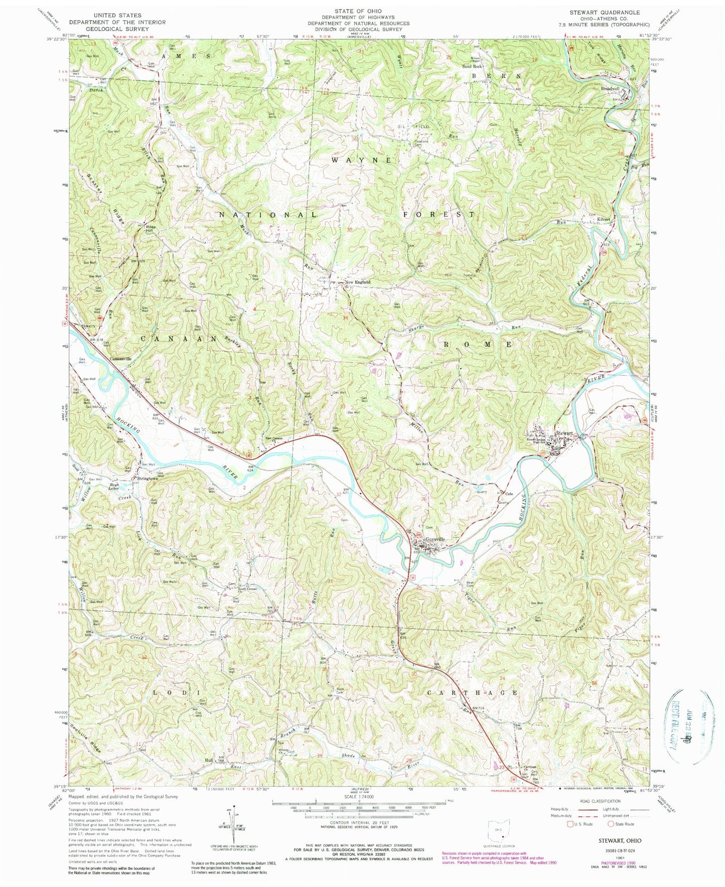 Classic USGS Stewart Ohio 7.5'x7.5' Topo Map Image