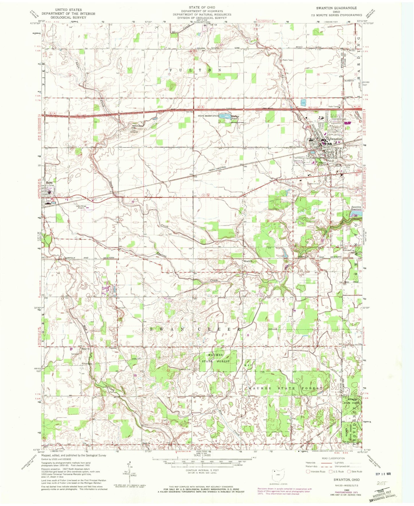 Classic USGS Swanton Ohio 7.5'x7.5' Topo Map Image
