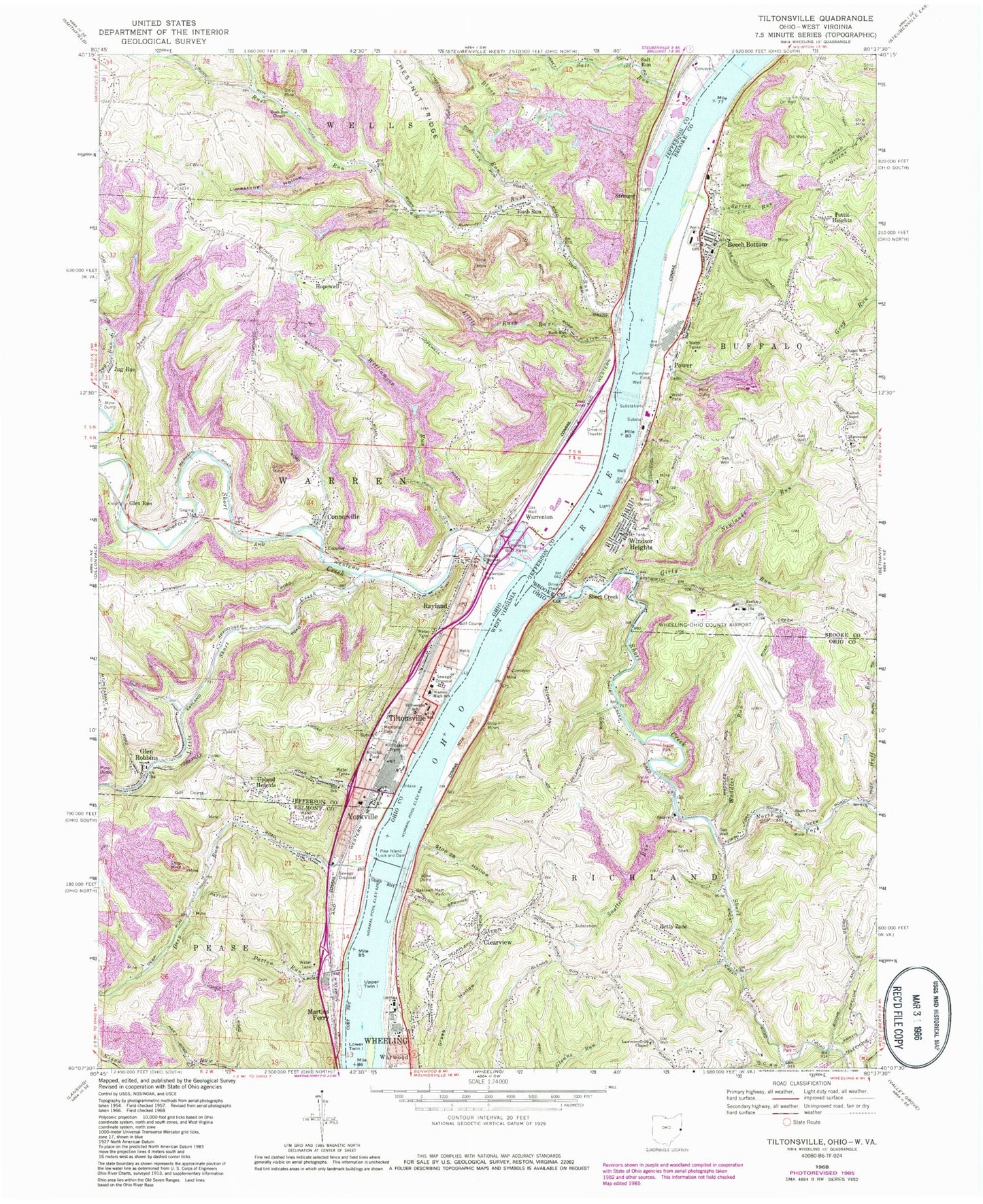 Classic USGS Tiltonsville Ohio 7.5'x7.5' Topo Map Image