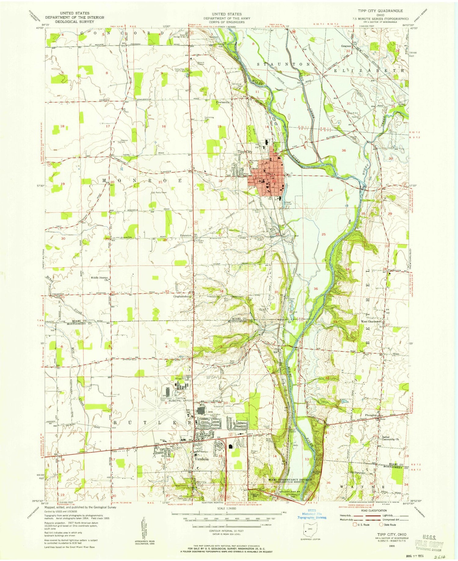 Classic USGS Tipp City Ohio 7.5'x7.5' Topo Map Image