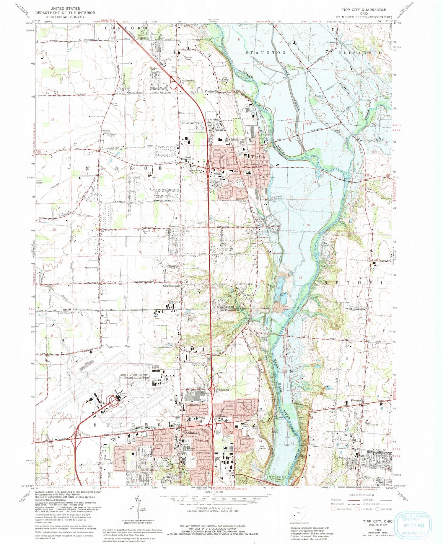 Classic USGS Tipp City Ohio 7.5'x7.5' Topo Map Image