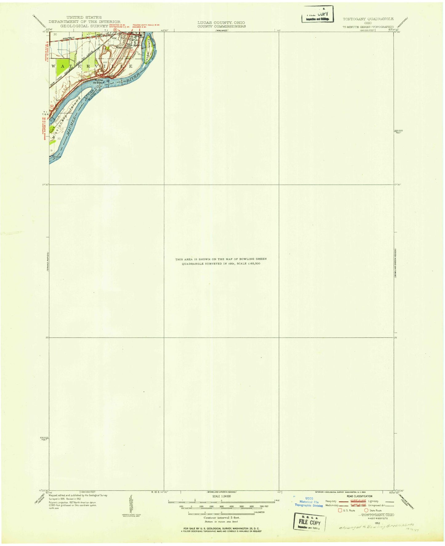 Classic USGS Bowling Green North Ohio 7.5'x7.5' Topo Map Image