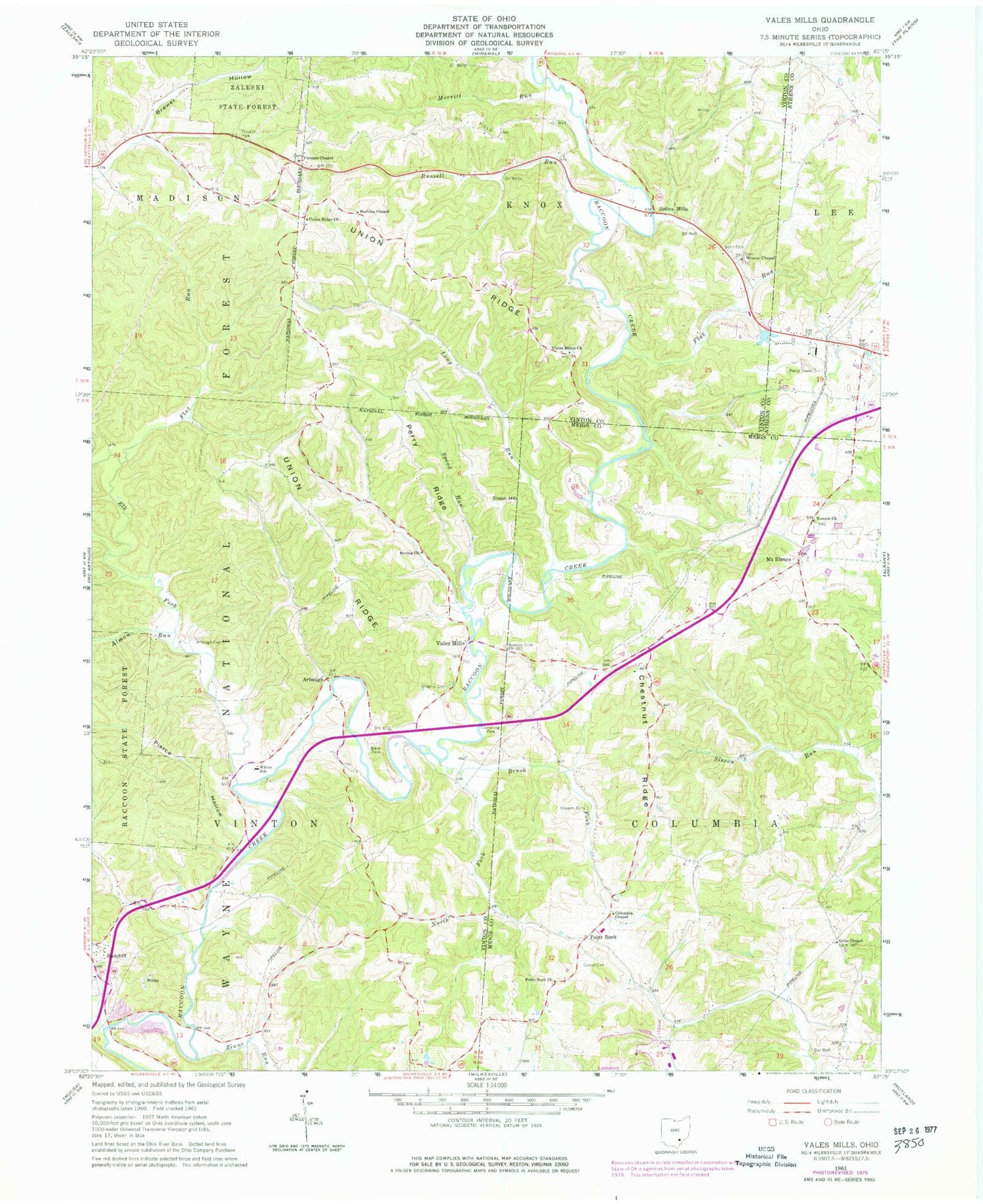 Classic USGS Vales Mills Ohio 7.5'x7.5' Topo Map Image