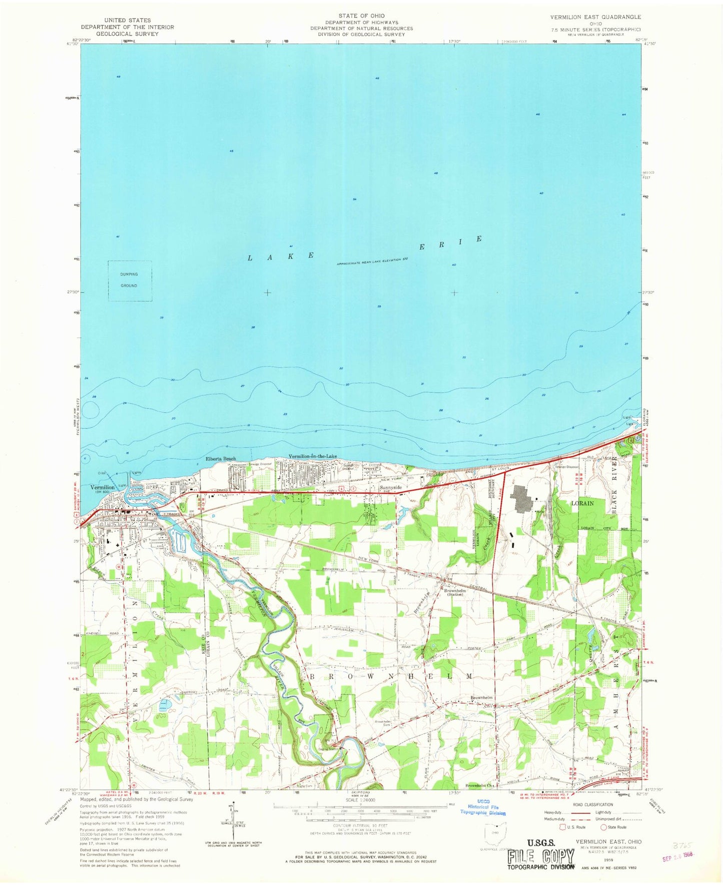Classic USGS Vermilion East Ohio 7.5'x7.5' Topo Map Image