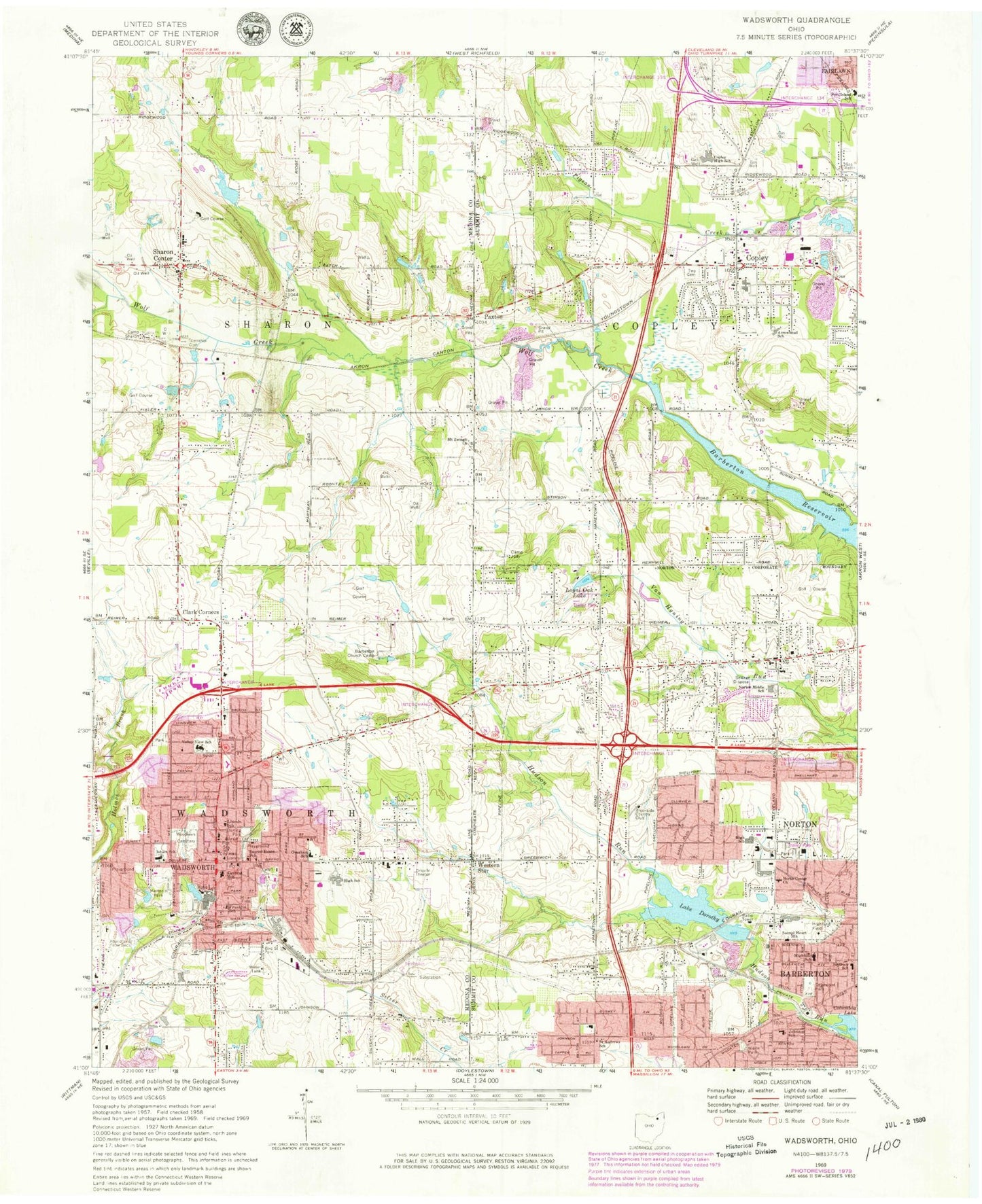 Classic USGS Wadsworth Ohio 7.5'x7.5' Topo Map Image