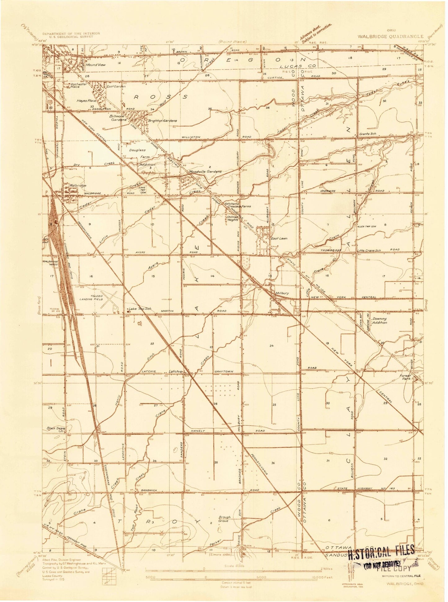 Classic USGS Walbridge Ohio 7.5'x7.5' Topo Map Image