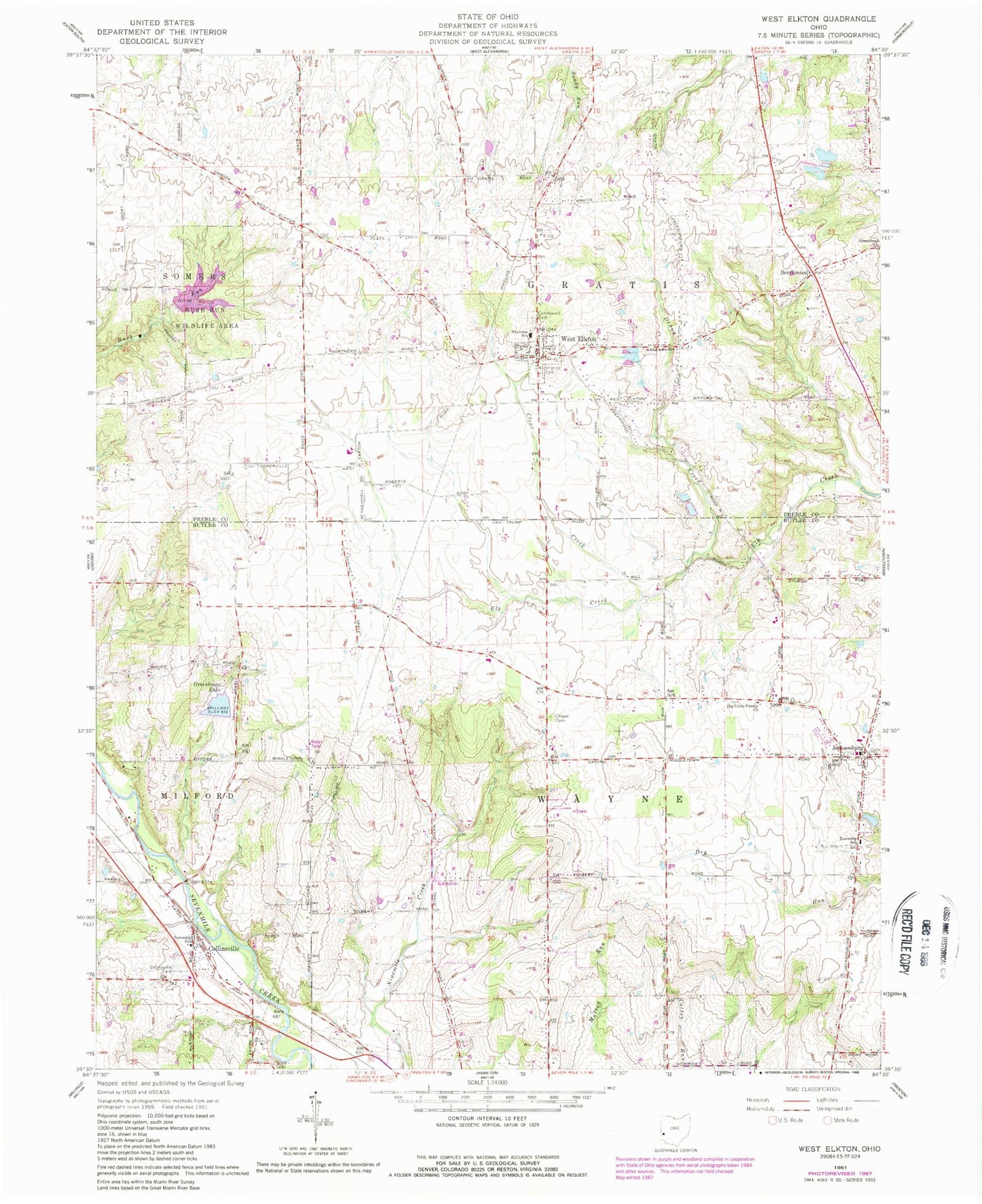 Classic USGS West Elkton Ohio 7.5'x7.5' Topo Map Image